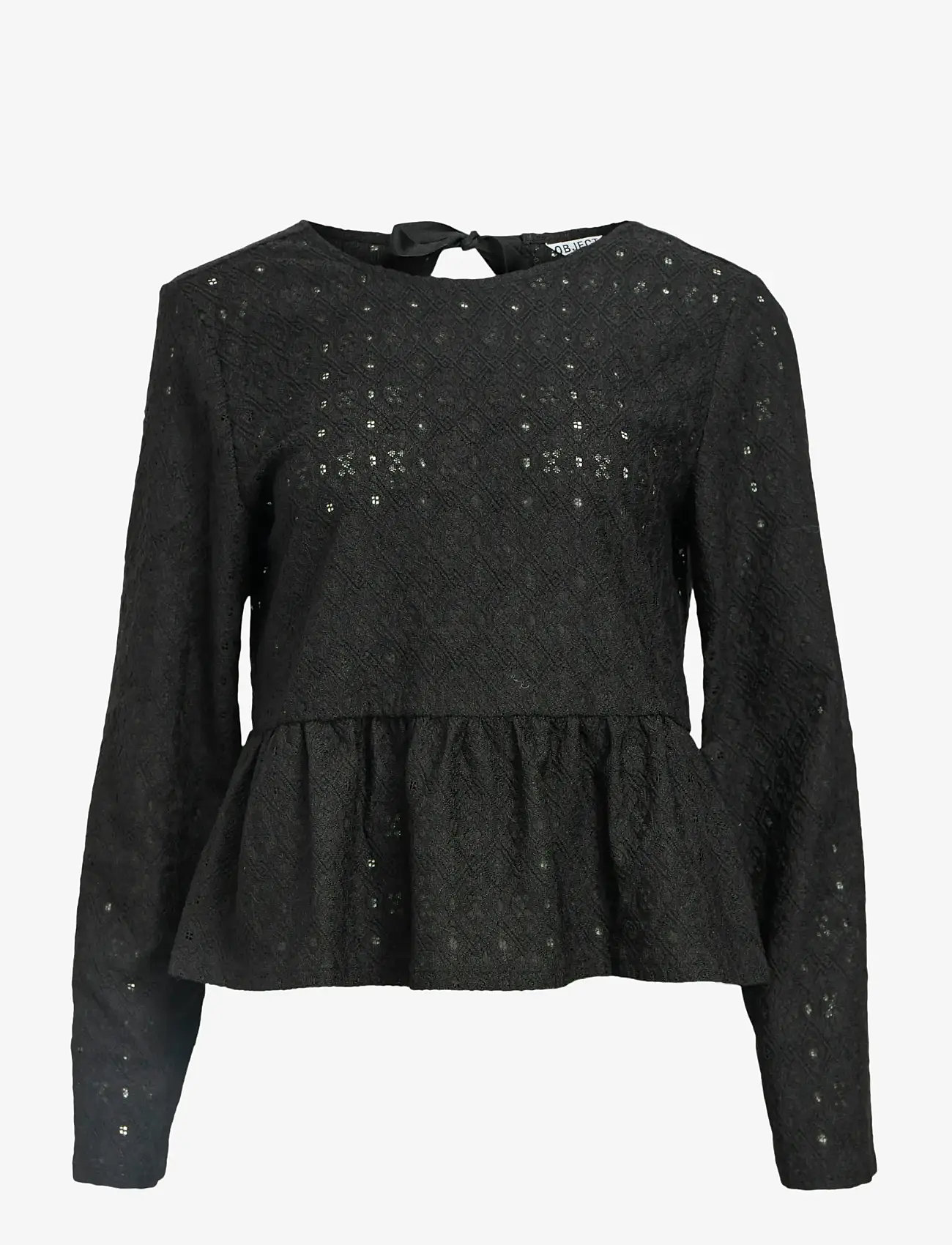 Object - OBJLAILA L/S RE TIE TOP DIV - langärmlige blusen - black - 0