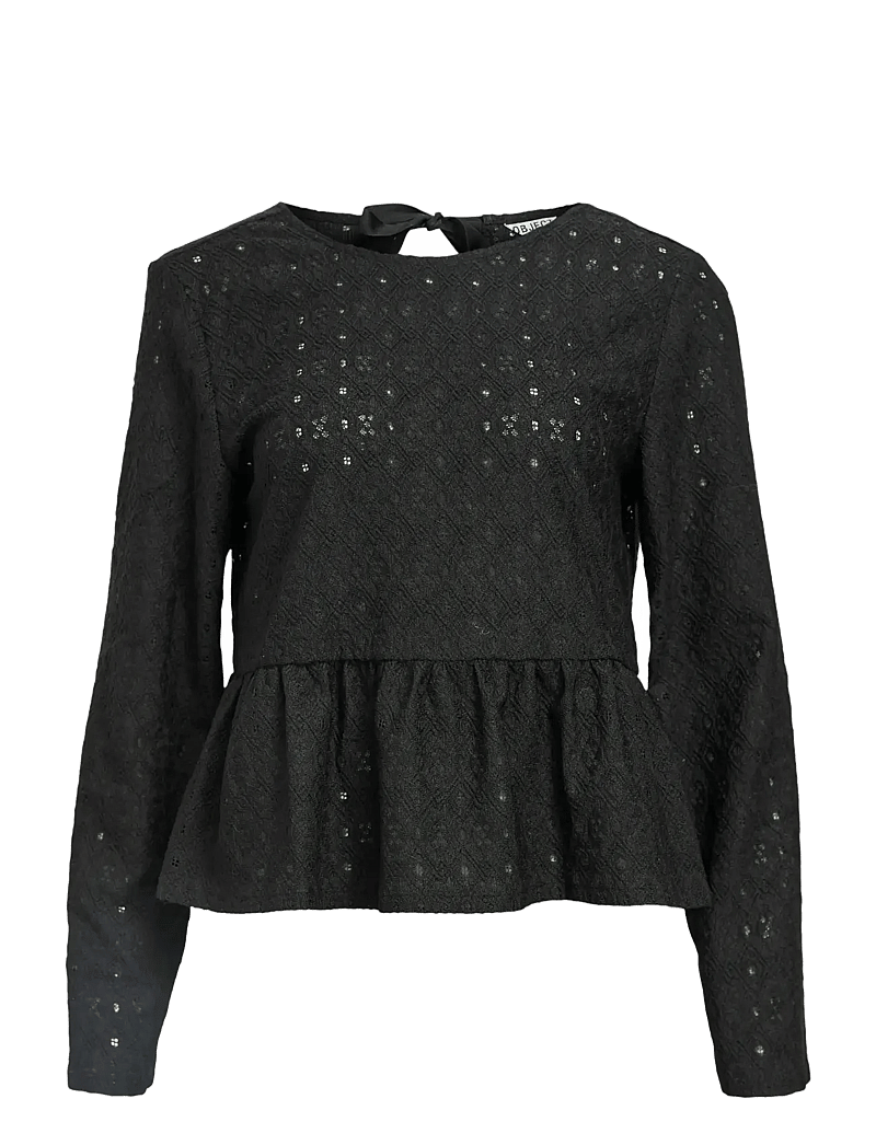 Object - OBJLAILA L/S RE TIE TOP DIV - langærmede bluser - black - 1