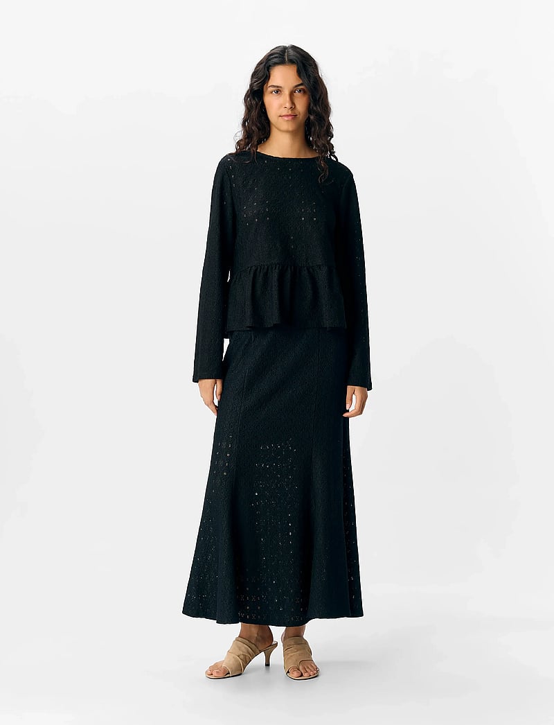 Object - OBJLAILA L/S RE TIE TOP DIV - langærmede bluser - black - 0