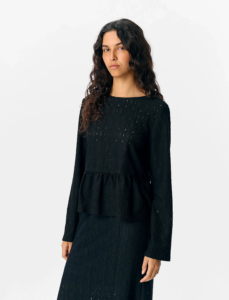 Object - OBJLAILA L/S RE TIE TOP DIV - langærmede bluser - black - 5