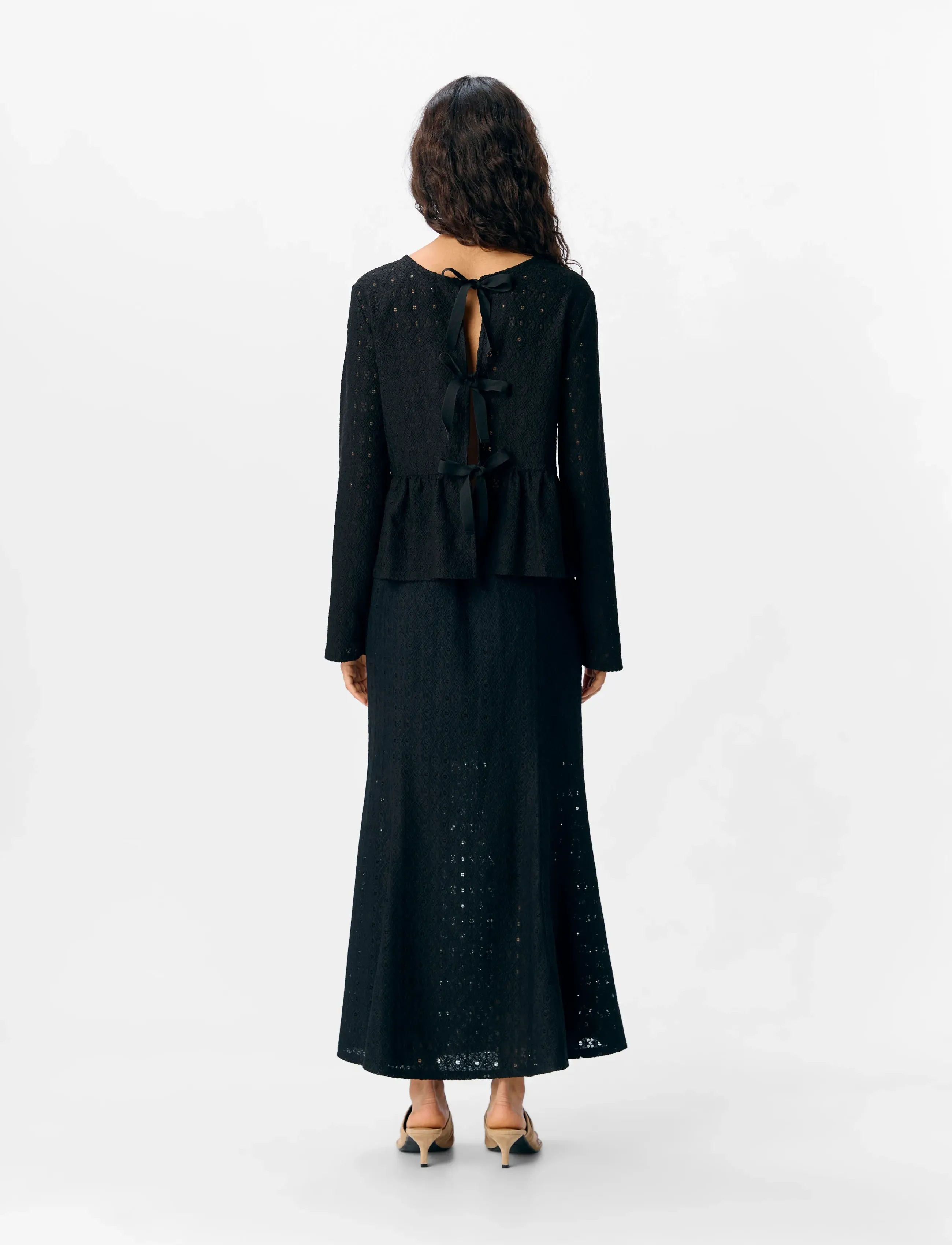 Object - OBJLAILA MW LO LONG SKIRT DIV - jupes en maille - black - 2