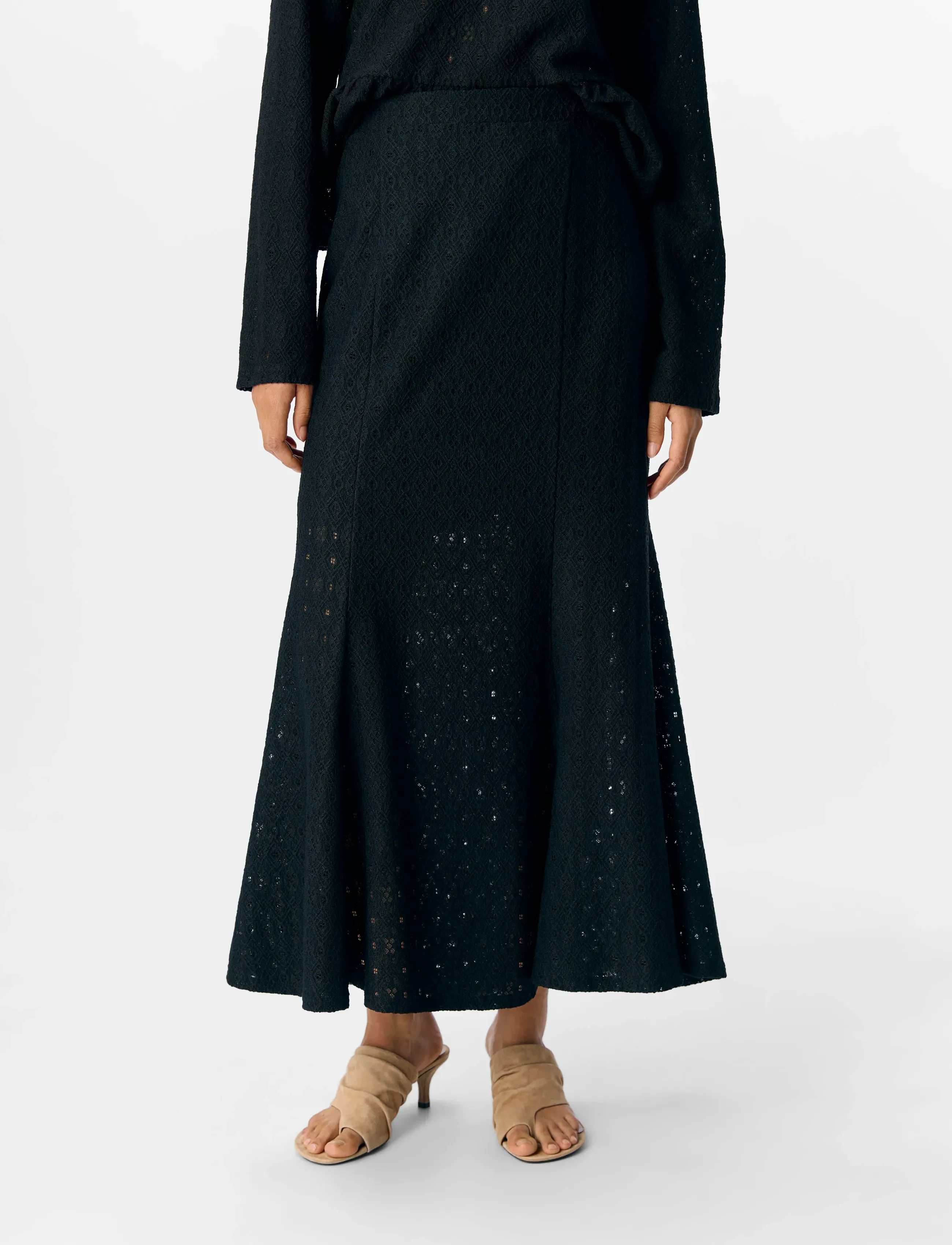 Object - OBJLAILA MW LO LONG SKIRT DIV - jupes en maille - black - 3