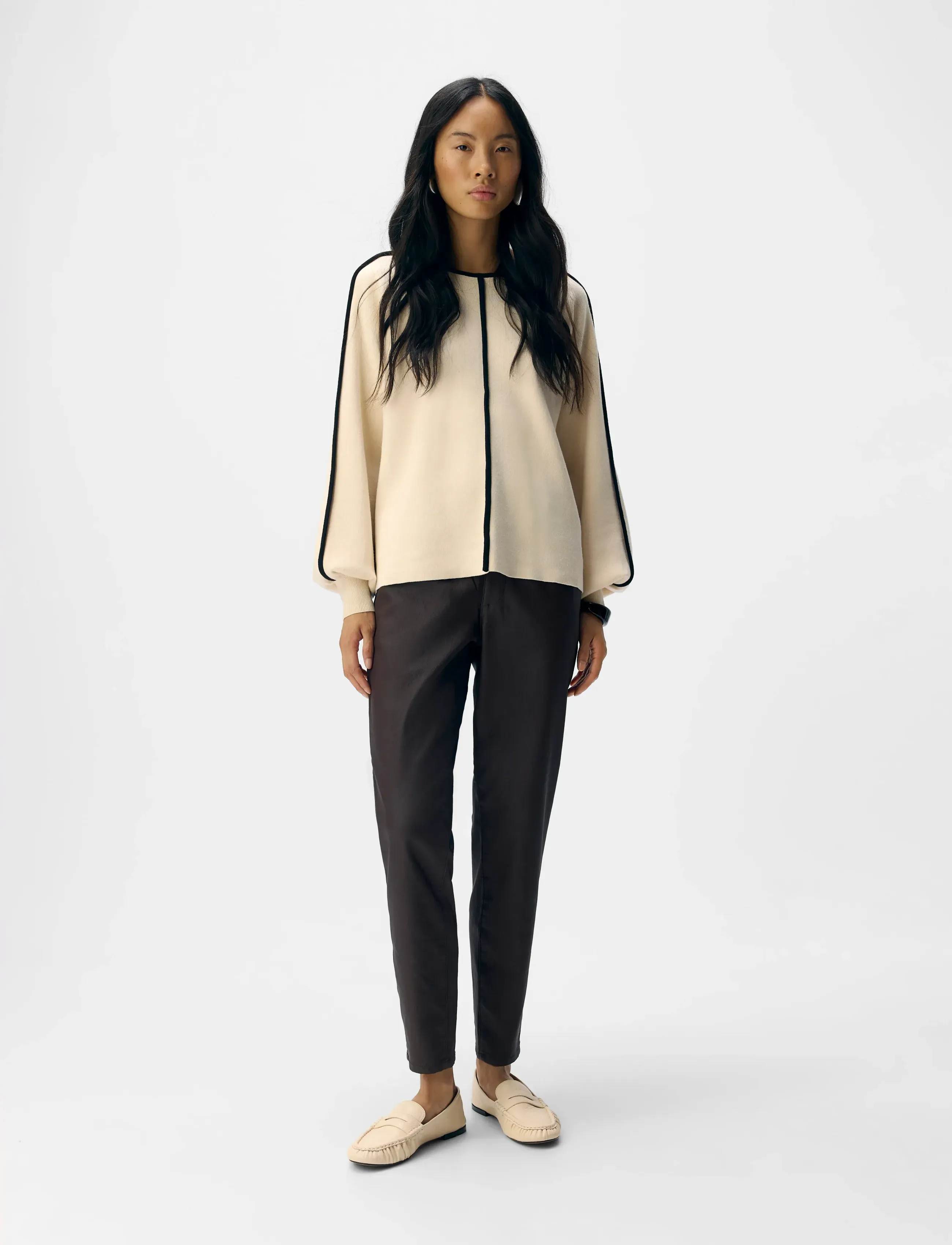 Object Objreynard Ls Lo Contrast Pullover Div, Kvinder, Langærmet Pullover Med Kontrastkanter, Cream, Str: XS