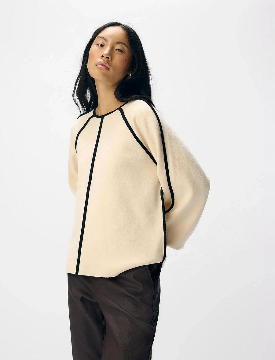 Object - OBJREYNARD LS LO CONTRAST PULLOVER DIV - sweatshirts - sandshell - 3