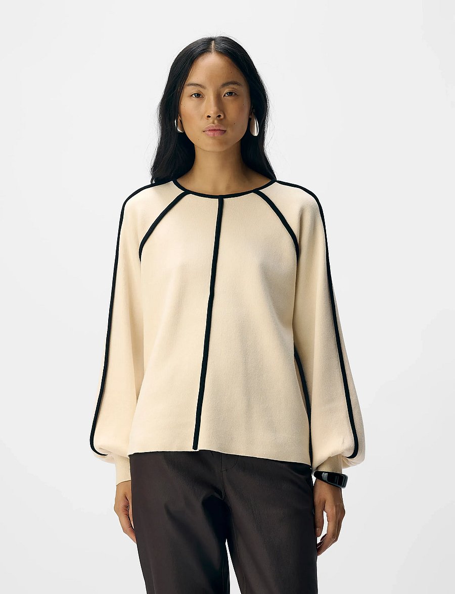 Object - OBJREYNARD LS LO CONTRAST PULLOVER DIV - sweatshirts - sandshell - 4
