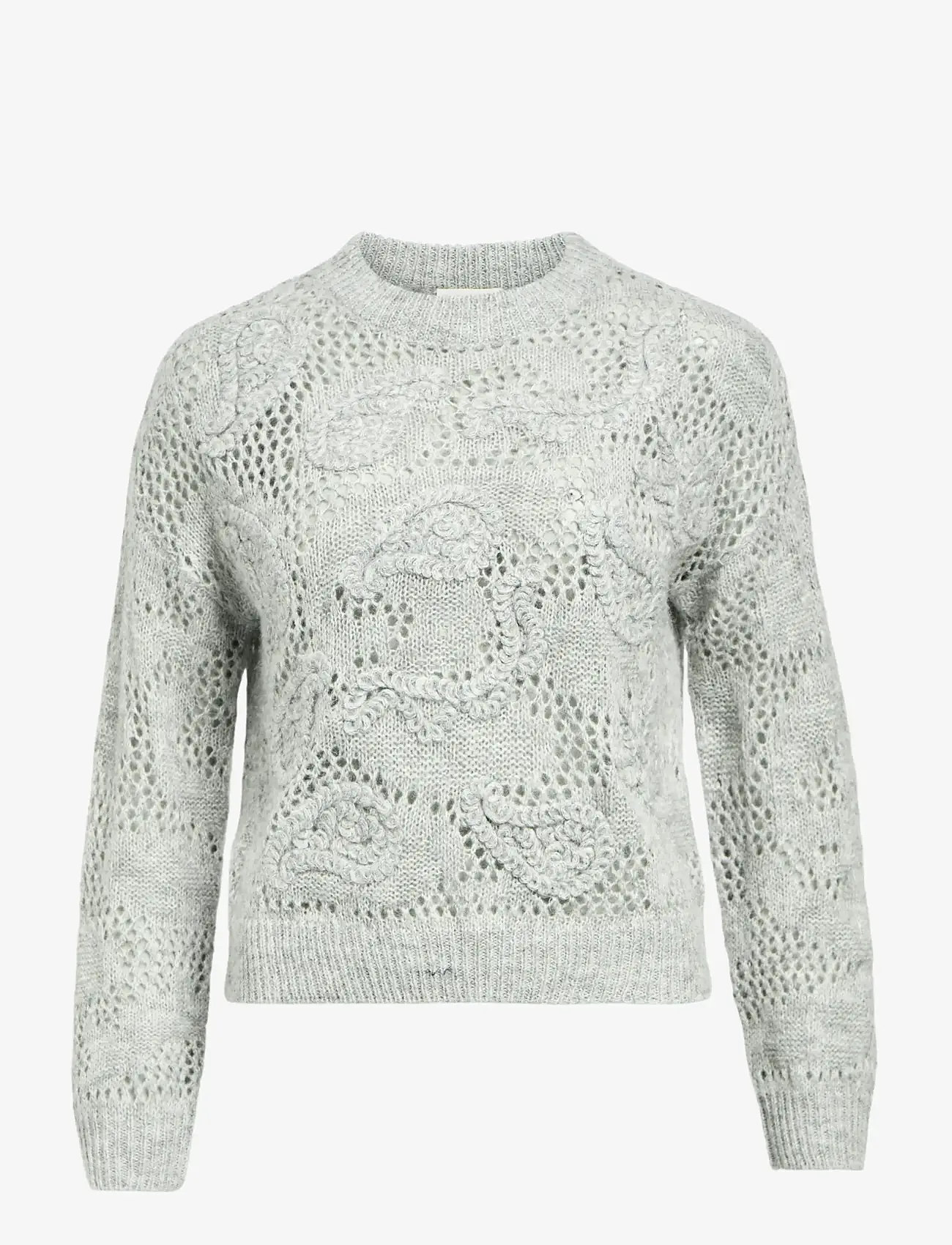 Object - OBJLUCA L/S RE PATTERN KNIT PULLOVER 140 - striktrøjer - medium grey melange - 1