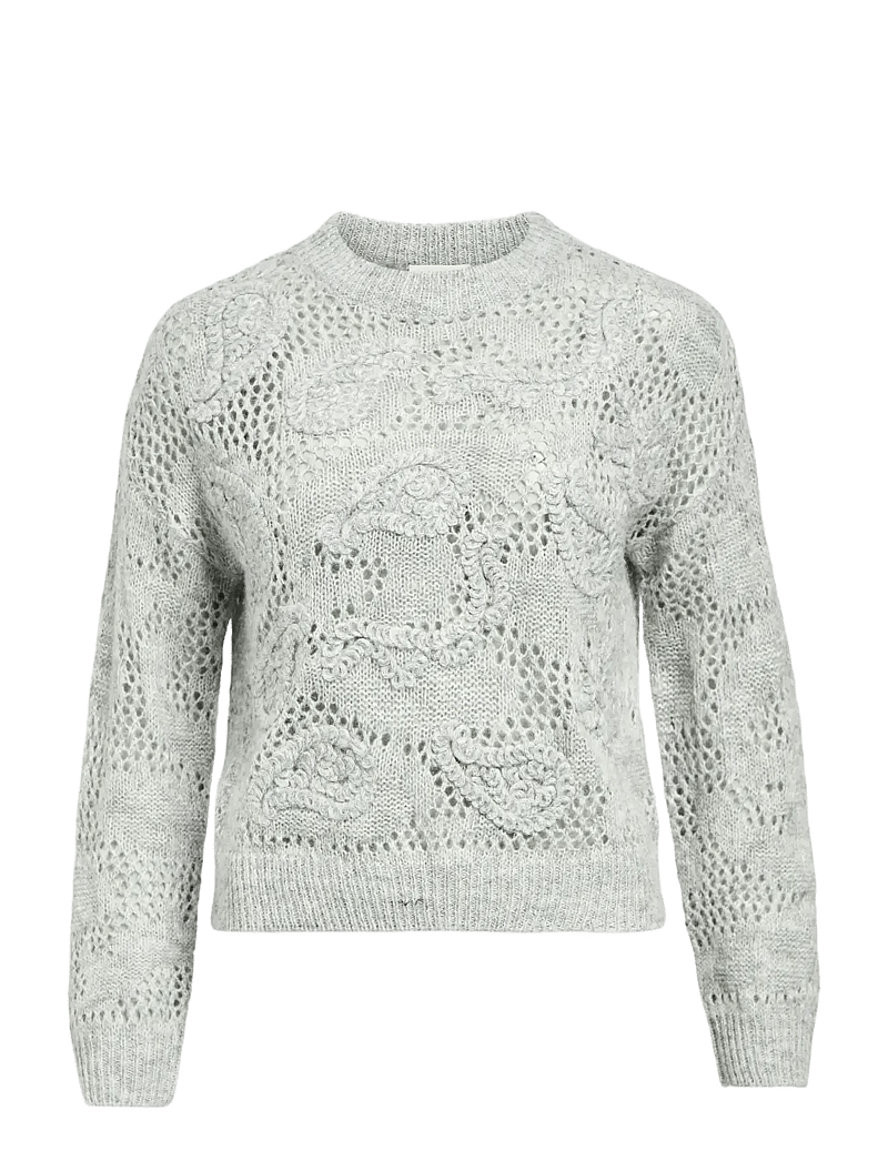 Object - OBJLUCA L/S RE PATTERN KNIT PULLOVER 140 - striktrøjer - medium grey melange - 1