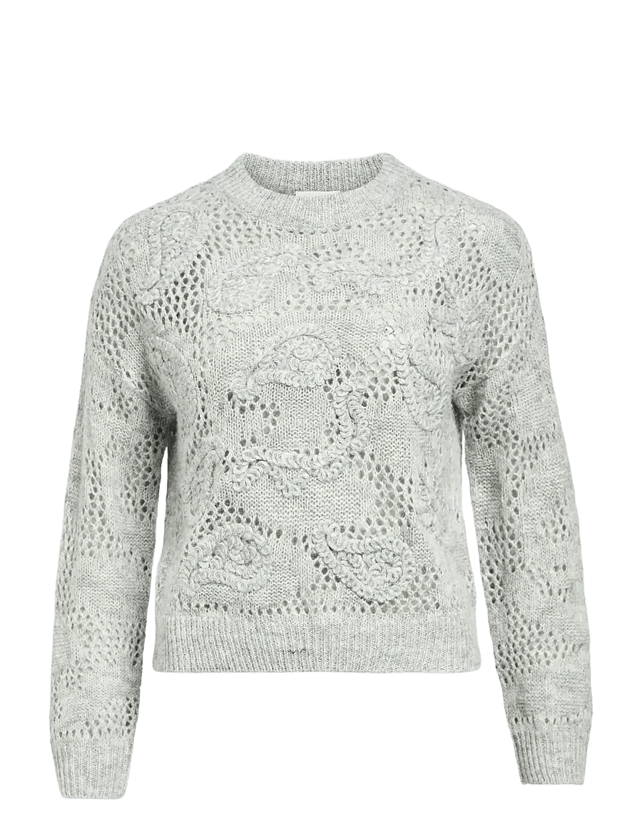 Object - OBJLUCA L/S RE PATTERN KNIT PULLOVER 140 - pulls - medium grey melange - 1
