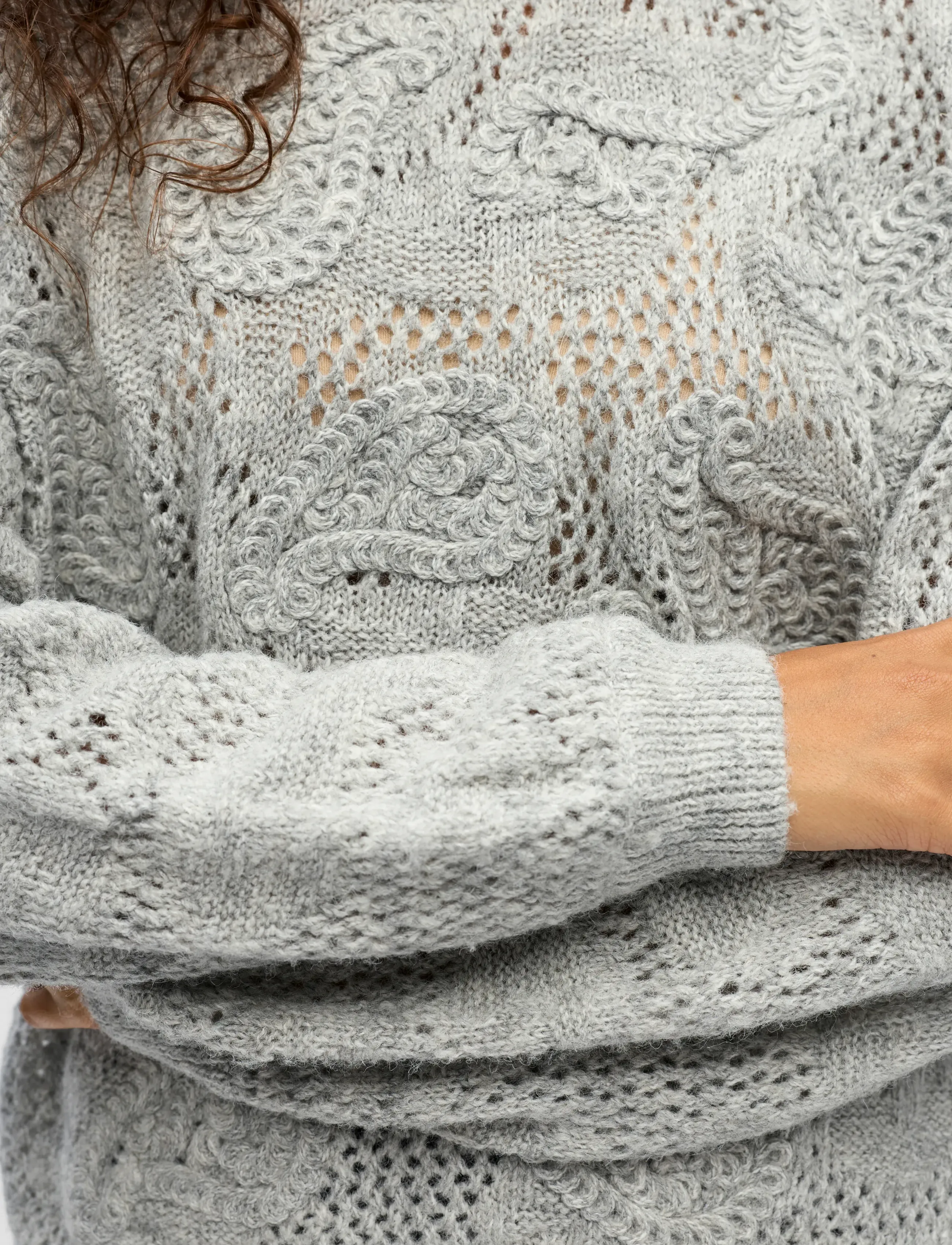 Object - OBJLUCA L/S RE PATTERN KNIT PULLOVER 140 - tröjor - medium grey melange - 4