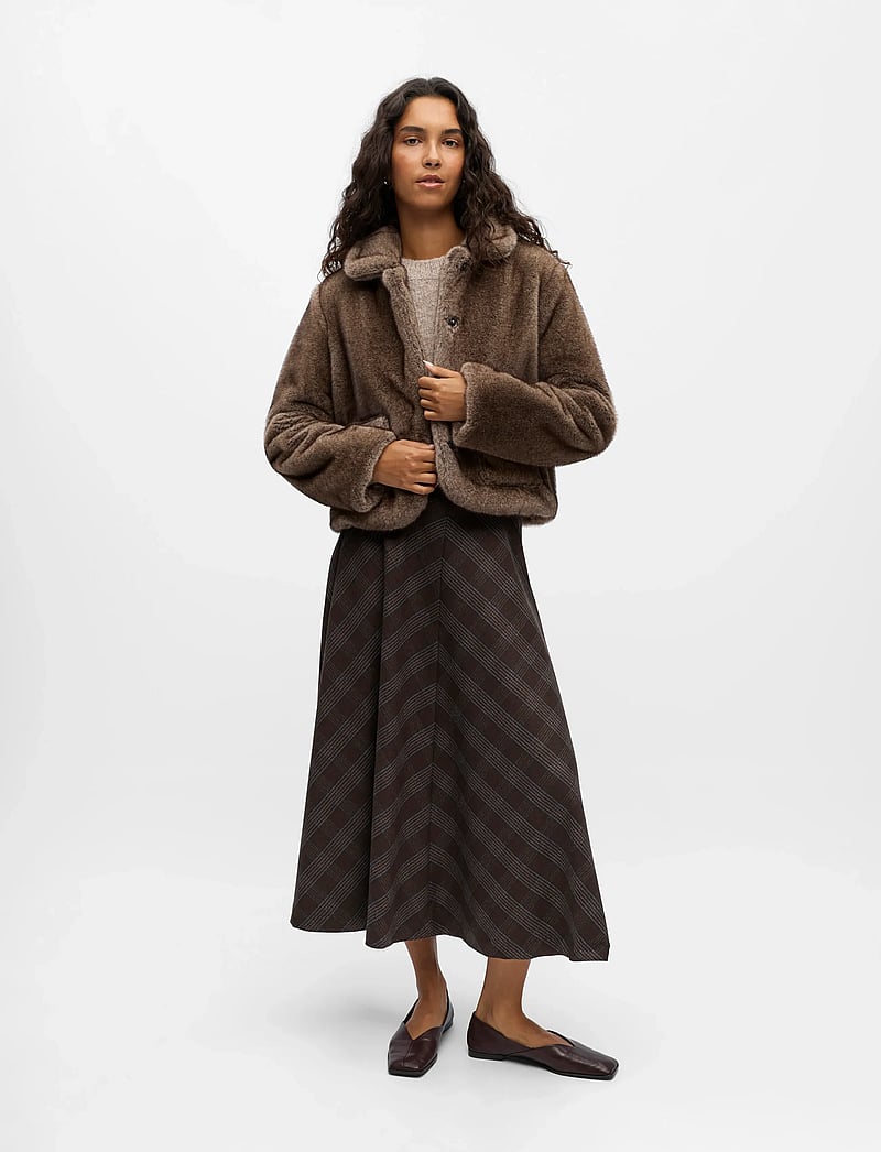 Object - OBJKLARA L/S RE JACKET 140 - sztuczne futro - morel - 0