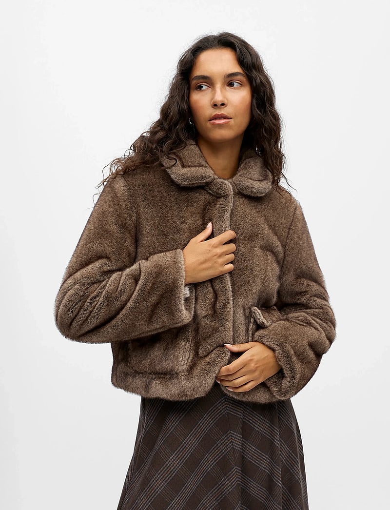 Object - OBJKLARA L/S RE JACKET 140 - sztuczne futro - morel - 3