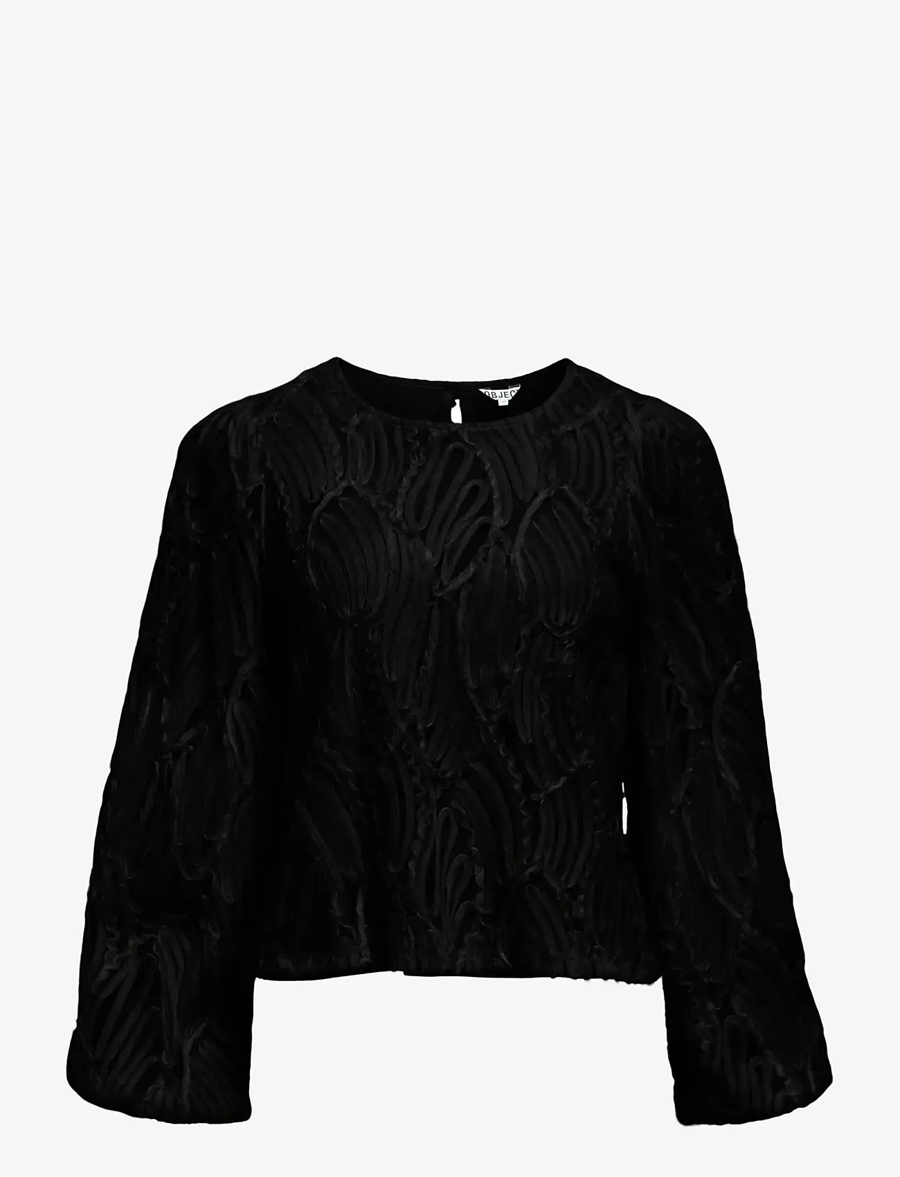 Object - OBJLUCIE L/S RE O-NECK TOP NOOS - långärmade blusar - black - 1