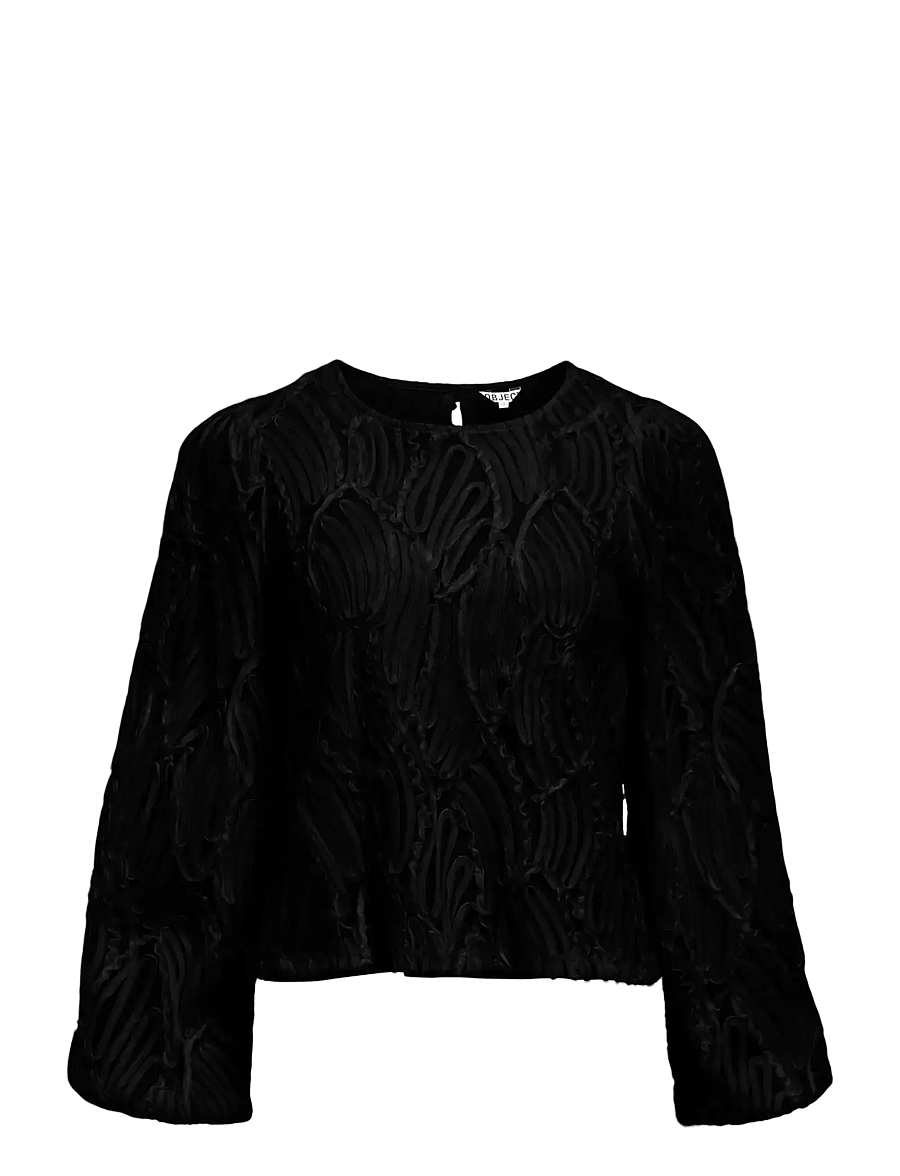 Object - OBJLUCIE L/S RE O-NECK TOP NOOS - langærmede bluser - black - 1