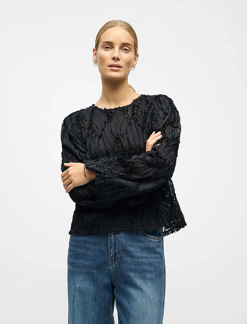 Object - OBJLUCIE L/S RE O-NECK TOP NOOS - langærmede bluser - black - 3