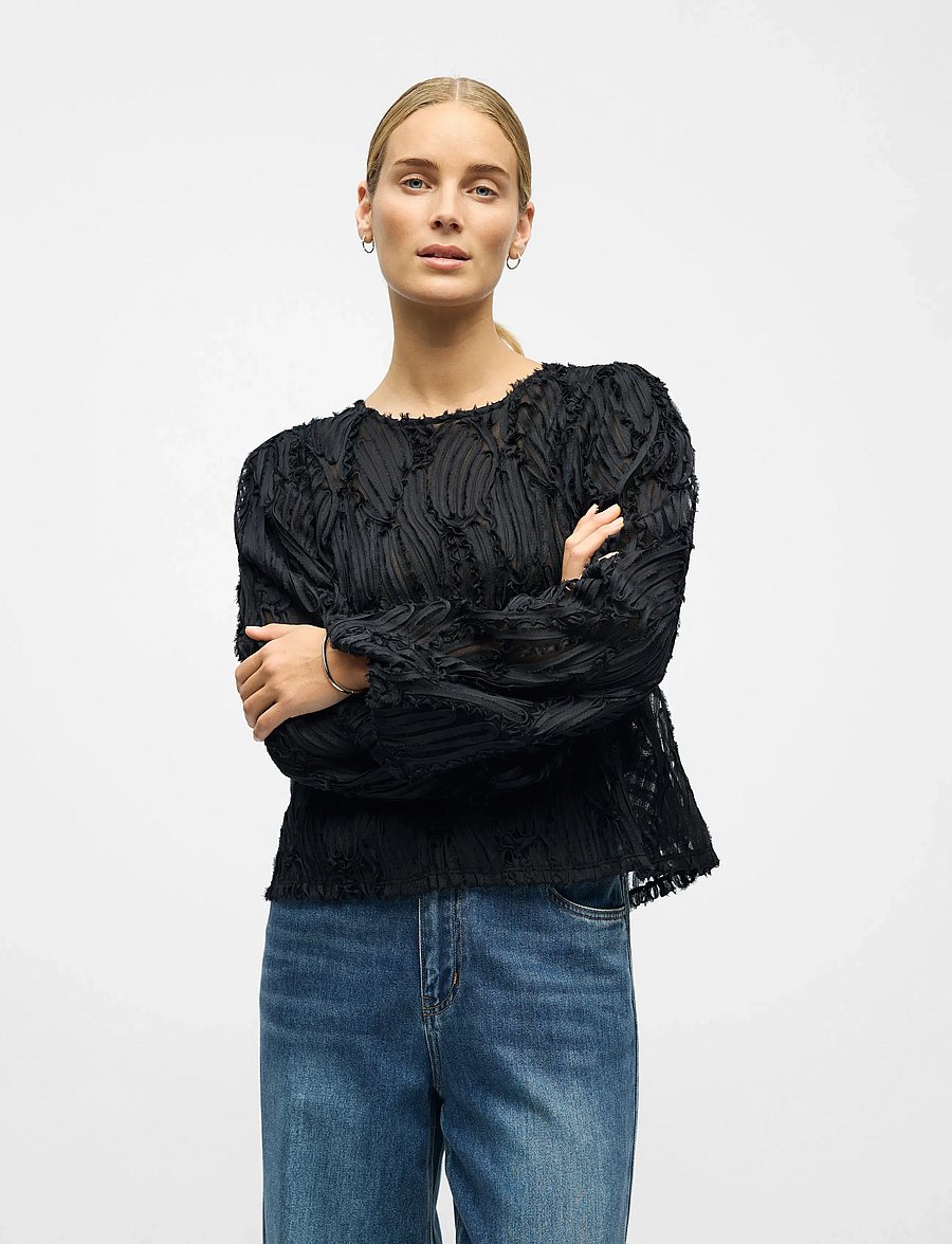 Object - OBJLUCIE L/S RE O-NECK TOP NOOS - langærmede bluser - black - 3