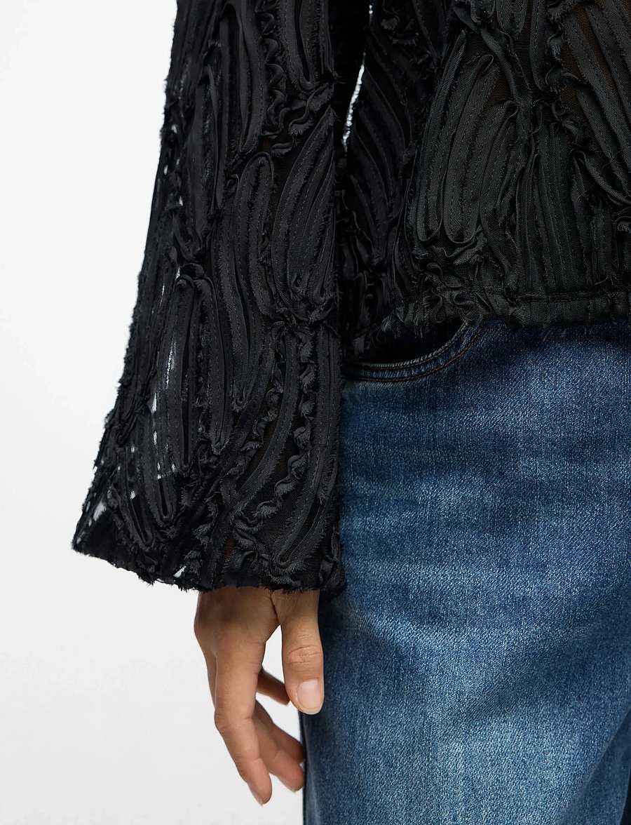 Object - OBJLUCIE L/S RE O-NECK TOP NOOS - langærmede bluser - black - 4
