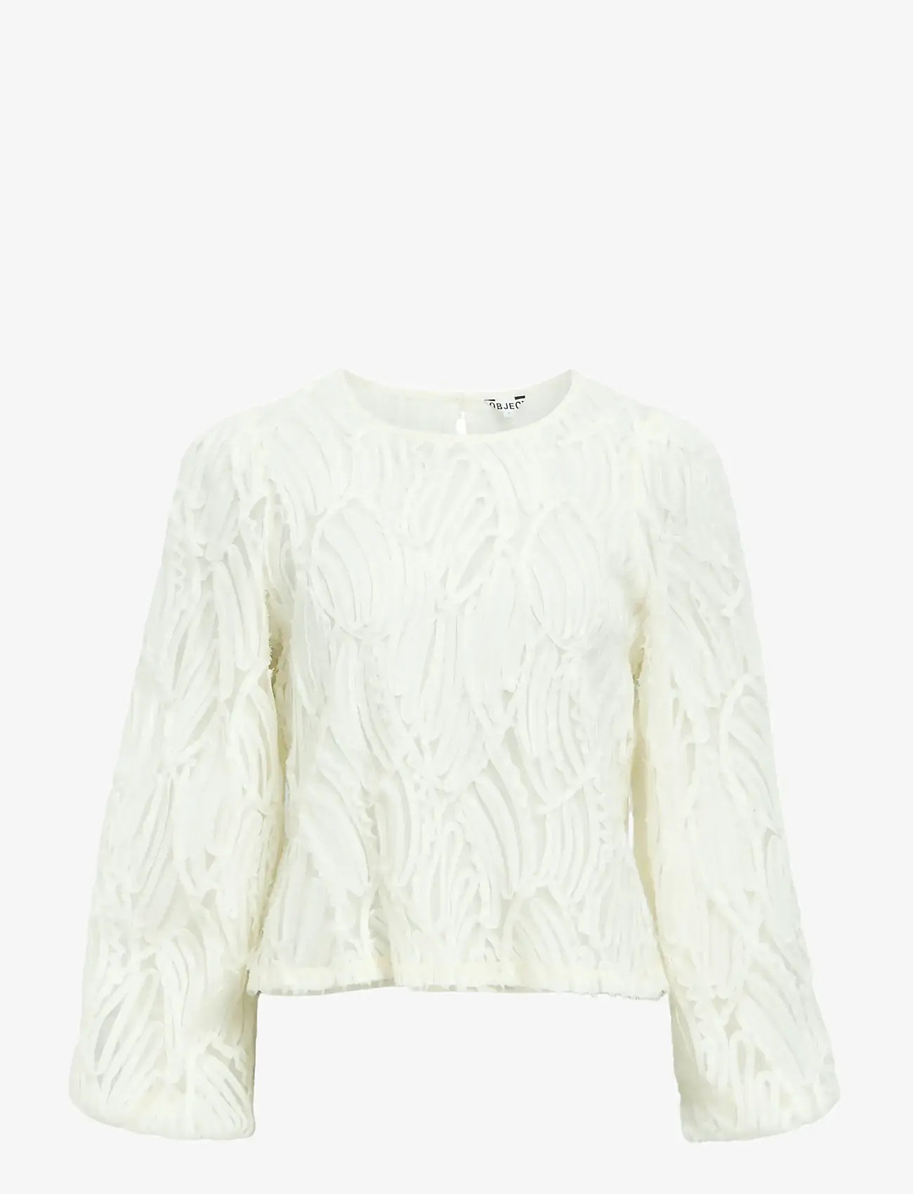 Object - OBJLUCIE L/S RE O-NECK TOP NOOS - long sleeved blouses - white sand - 1