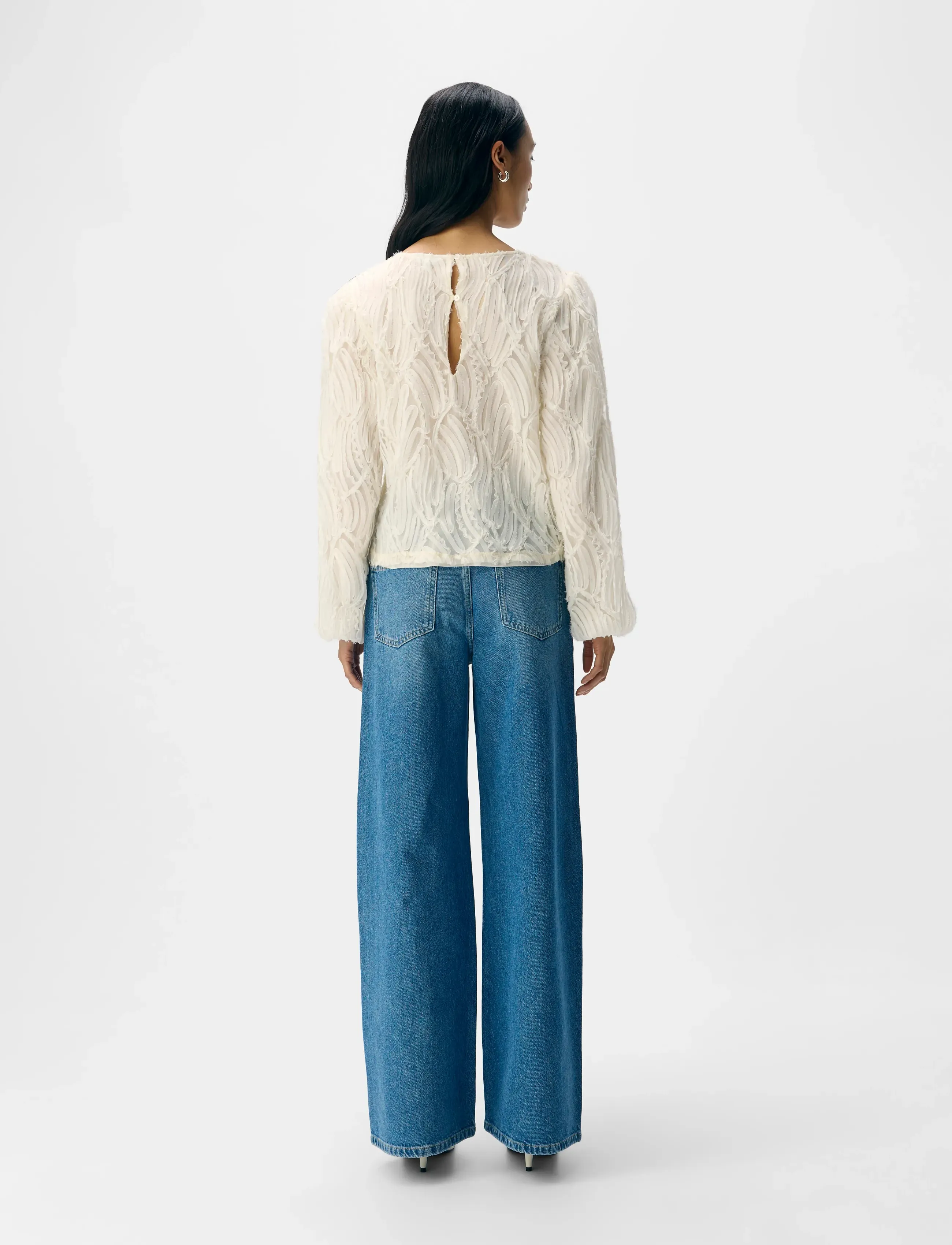 Object - OBJLUCIE L/S RE O-NECK TOP NOOS - blūzes ar garām piedurknēm - white sand - 2