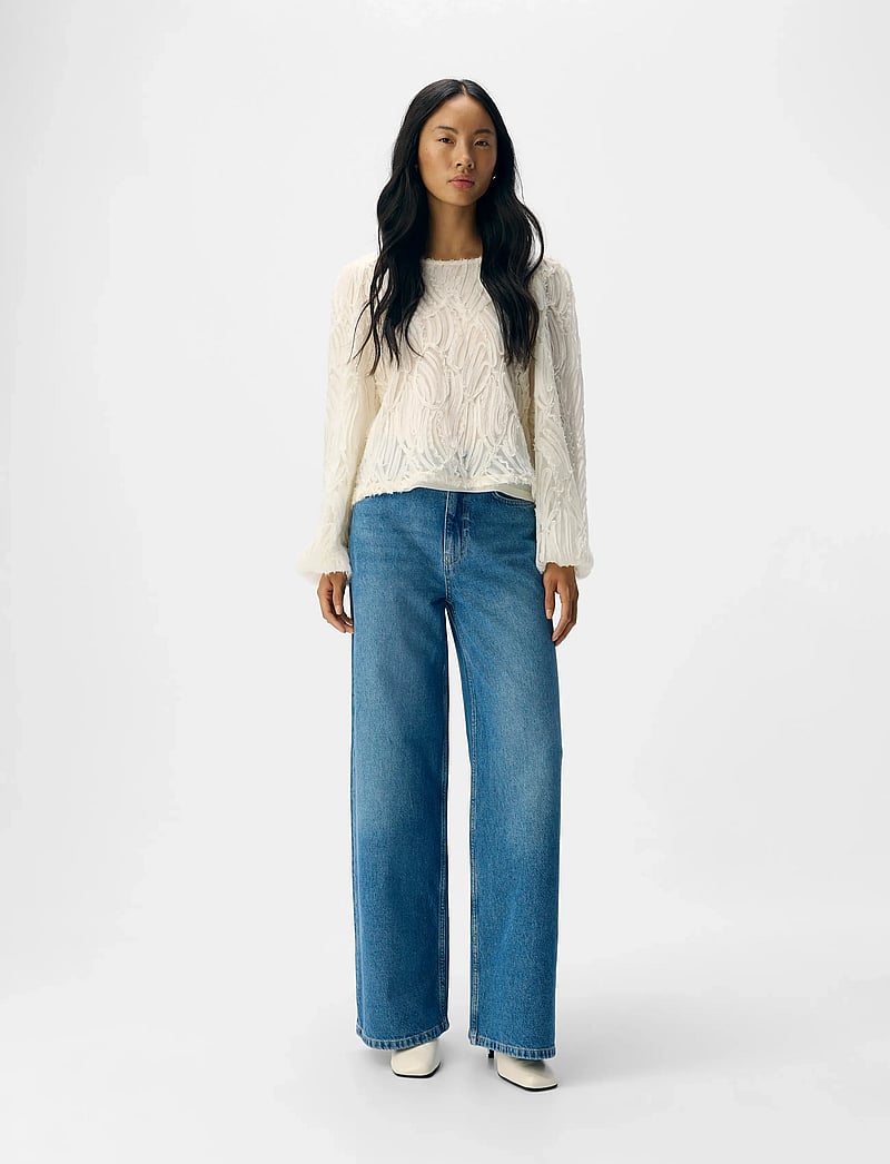 Object - OBJLUCIE L/S RE O-NECK TOP NOOS - palaidinės ilgomis rankovėmis - white sand - 3