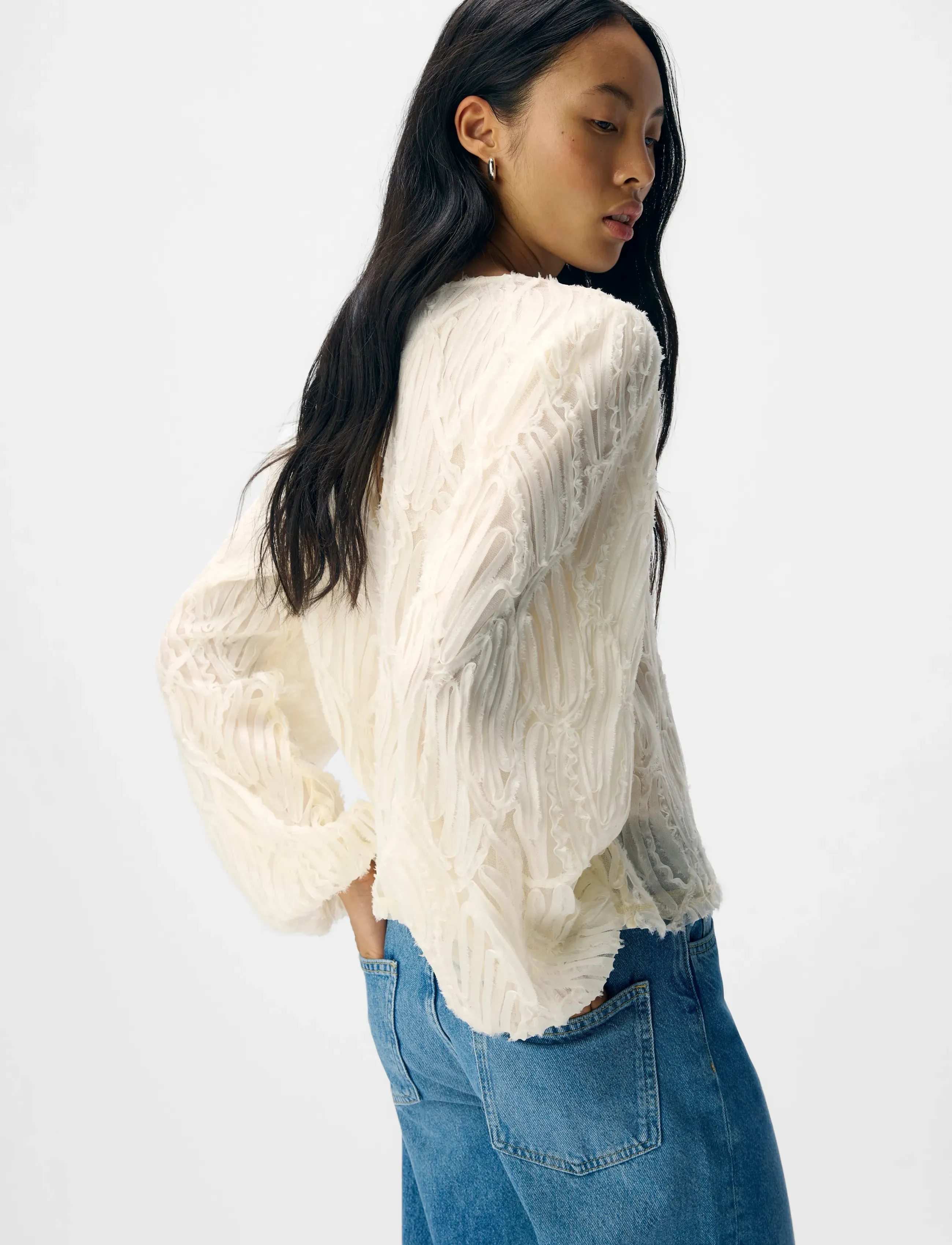 Object - OBJLUCIE L/S RE O-NECK TOP NOOS - blūzes ar garām piedurknēm - white sand - 4
