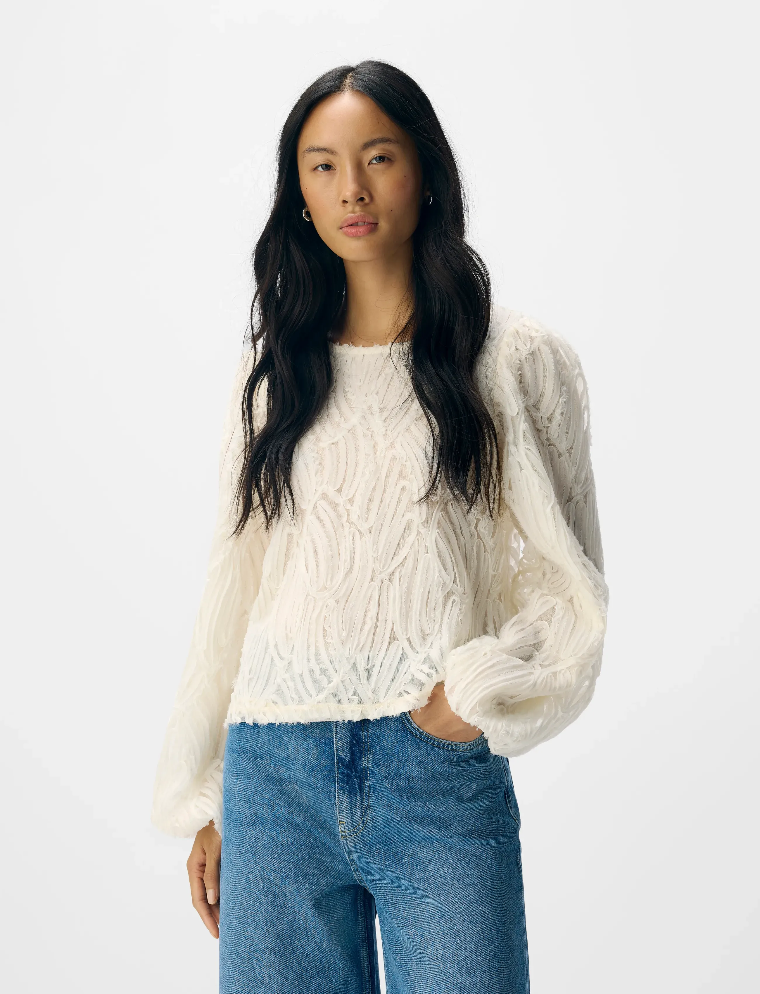 Object - OBJLUCIE L/S RE O-NECK TOP NOOS - blūzes ar garām piedurknēm - white sand - 5