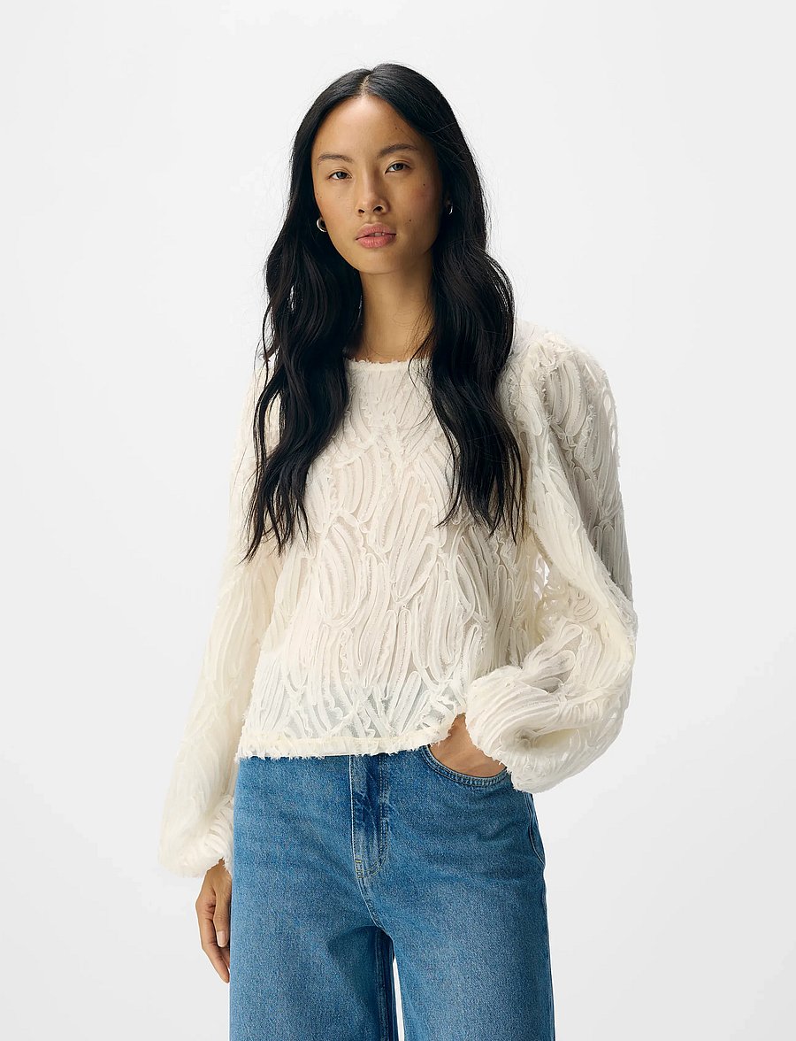Object - OBJLUCIE L/S RE O-NECK TOP NOOS - blūzes ar garām piedurknēm - white sand - 5
