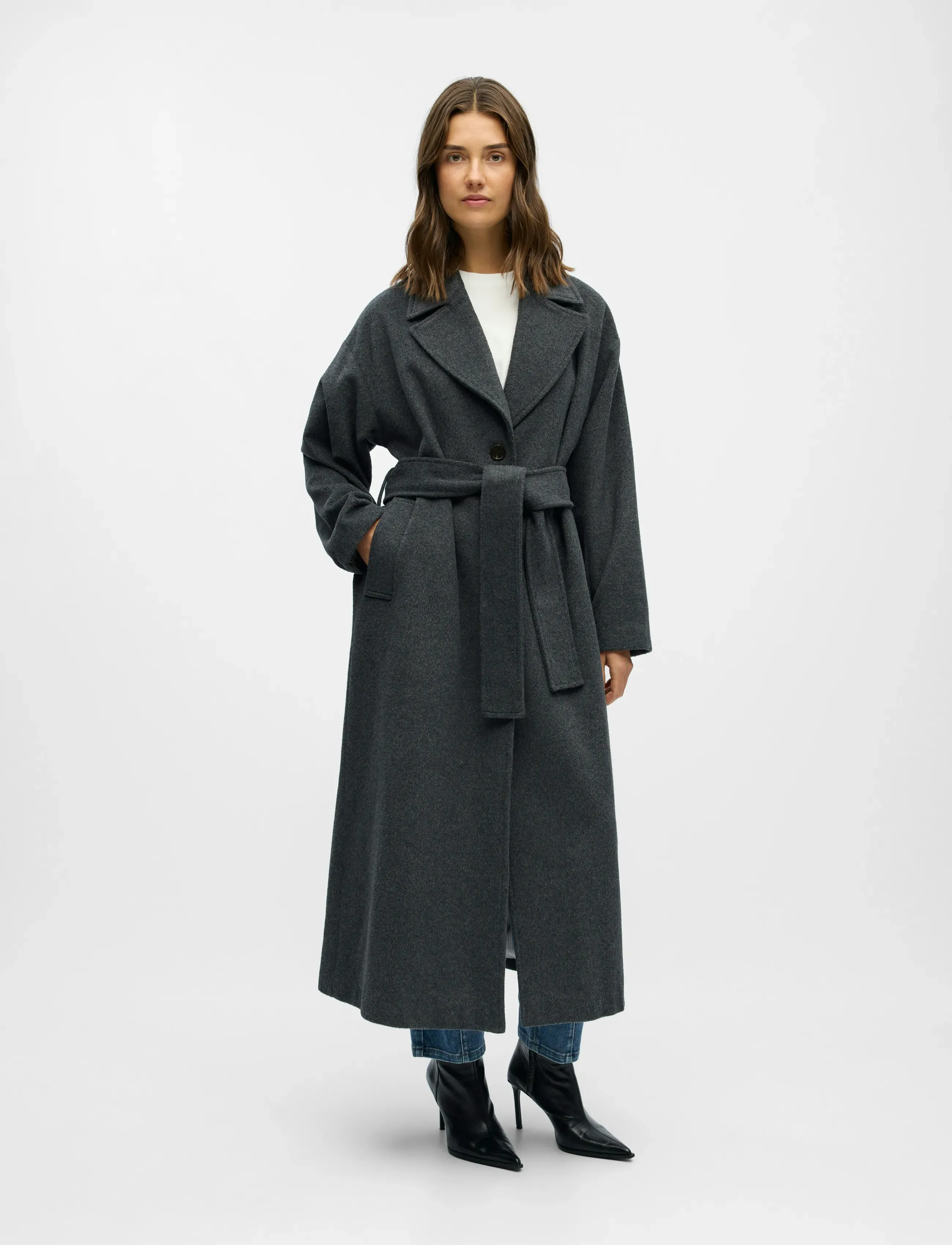 Object - OBJAUBREY L/S LO COAT 141 - vilnoniai paltai - medium grey melange - 4