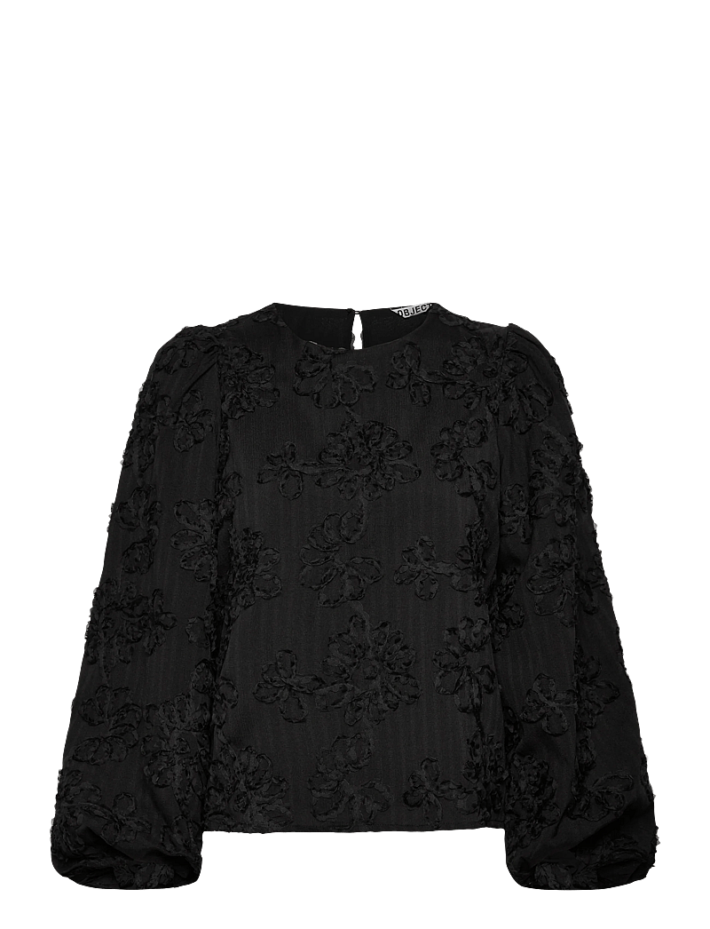 Object - OBJLULA L/S RE O-NECK TOP 141 - långärmade skjortor - black - 0