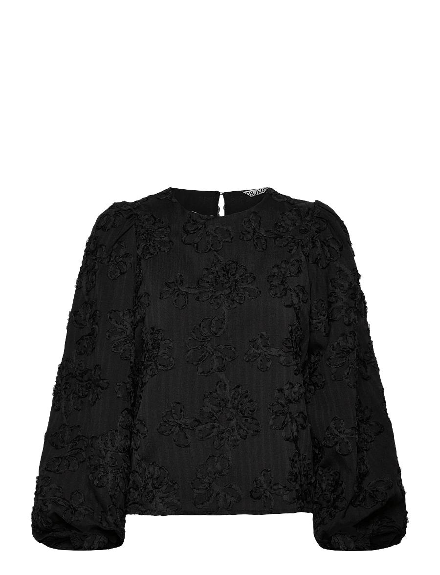 Object - OBJLULA L/S RE O-NECK TOP 141 - krekli ar garām piedurknēm - black - 1