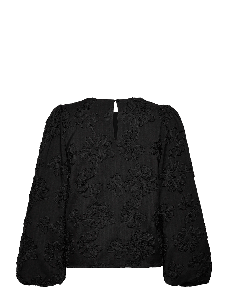 Object - OBJLULA L/S RE O-NECK TOP 141 - krekli ar garām piedurknēm - black - 2
