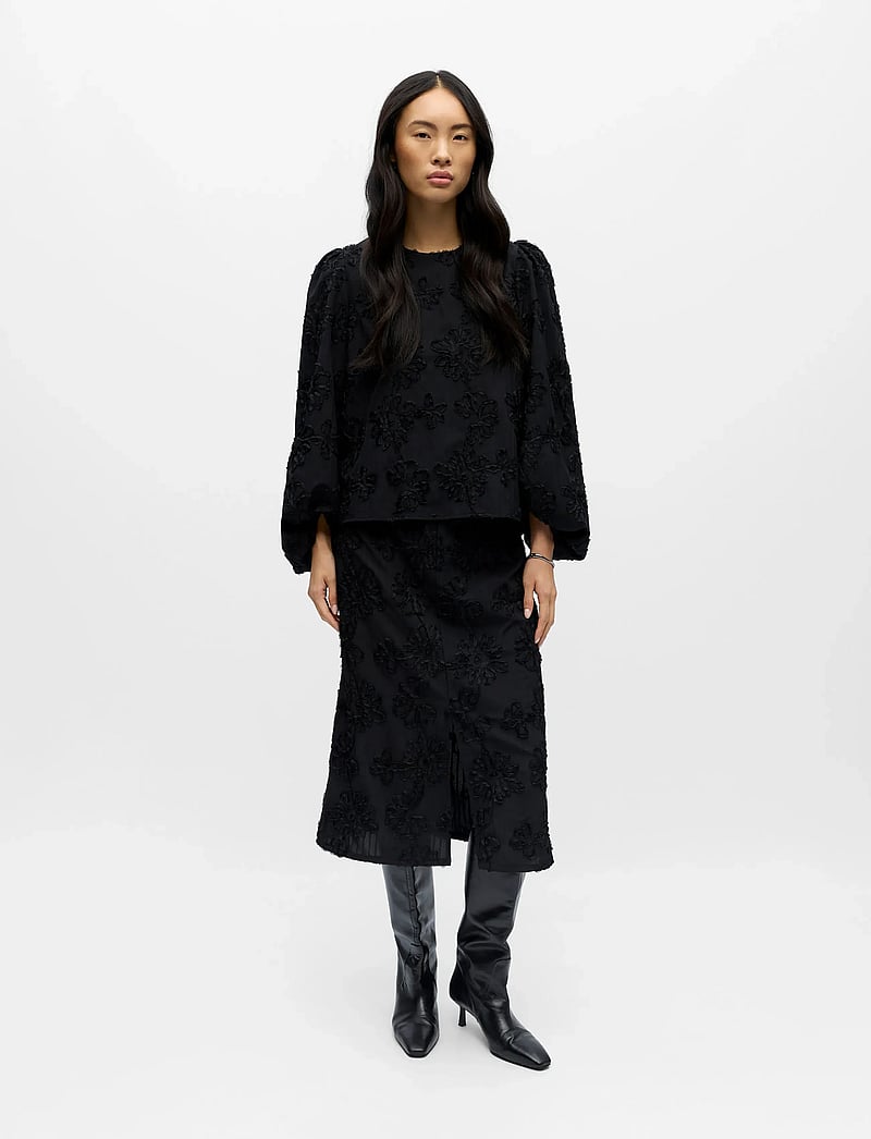 Object - OBJLULA L/S RE O-NECK TOP 141 - marškiniai ilgomis rankovėmis - black - 0