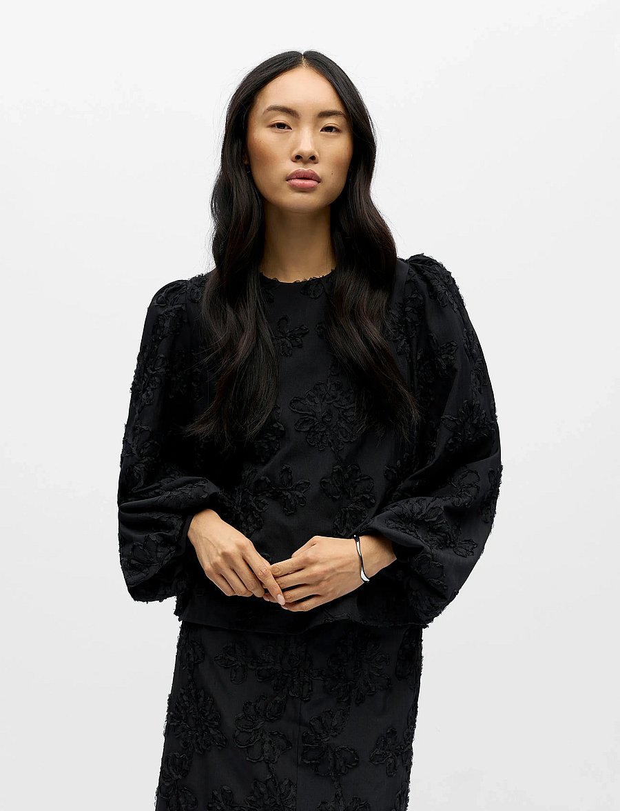 Object - OBJLULA L/S RE O-NECK TOP 141 - krekli ar garām piedurknēm - black - 5