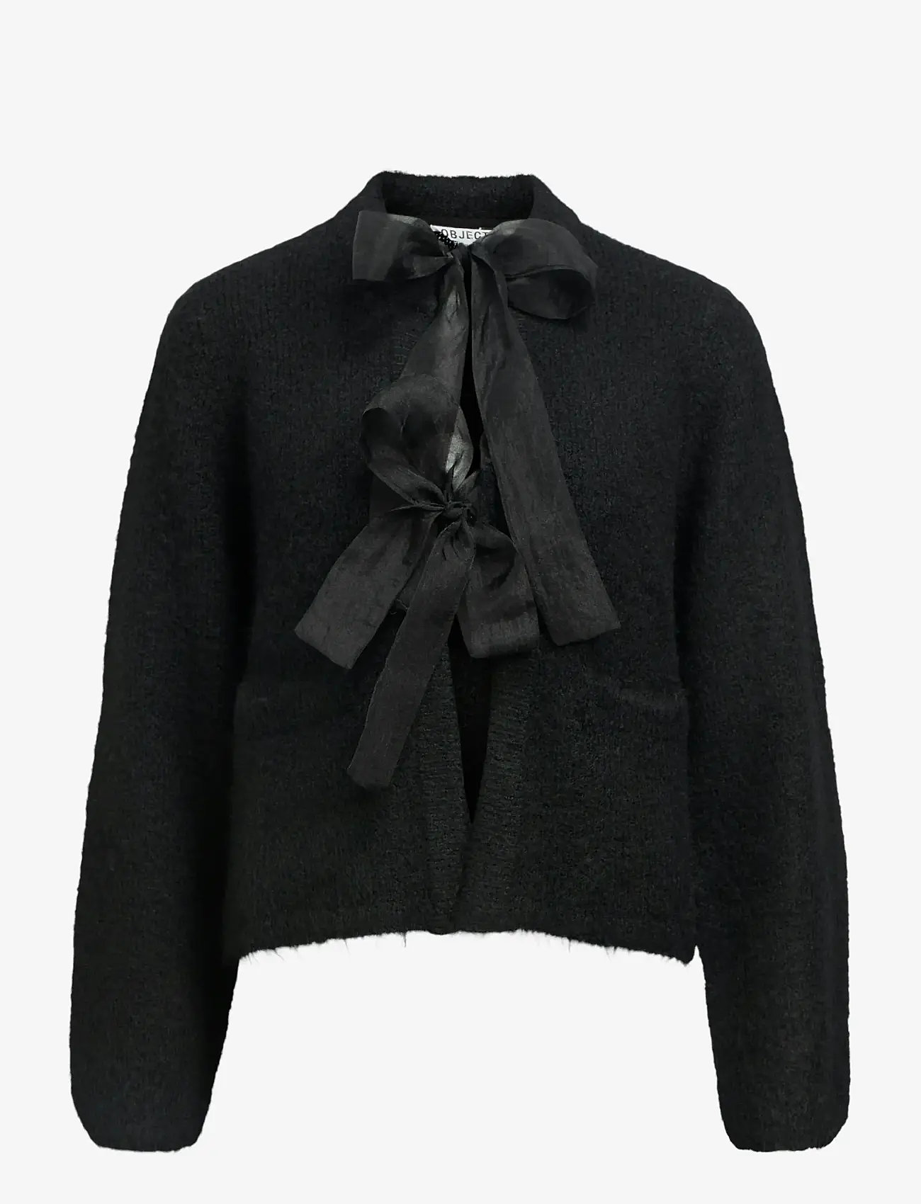 Object - OBJSAGGIA L/S LO KNIT BOW CARDIGAN DIV - kardiganid - black - 1
