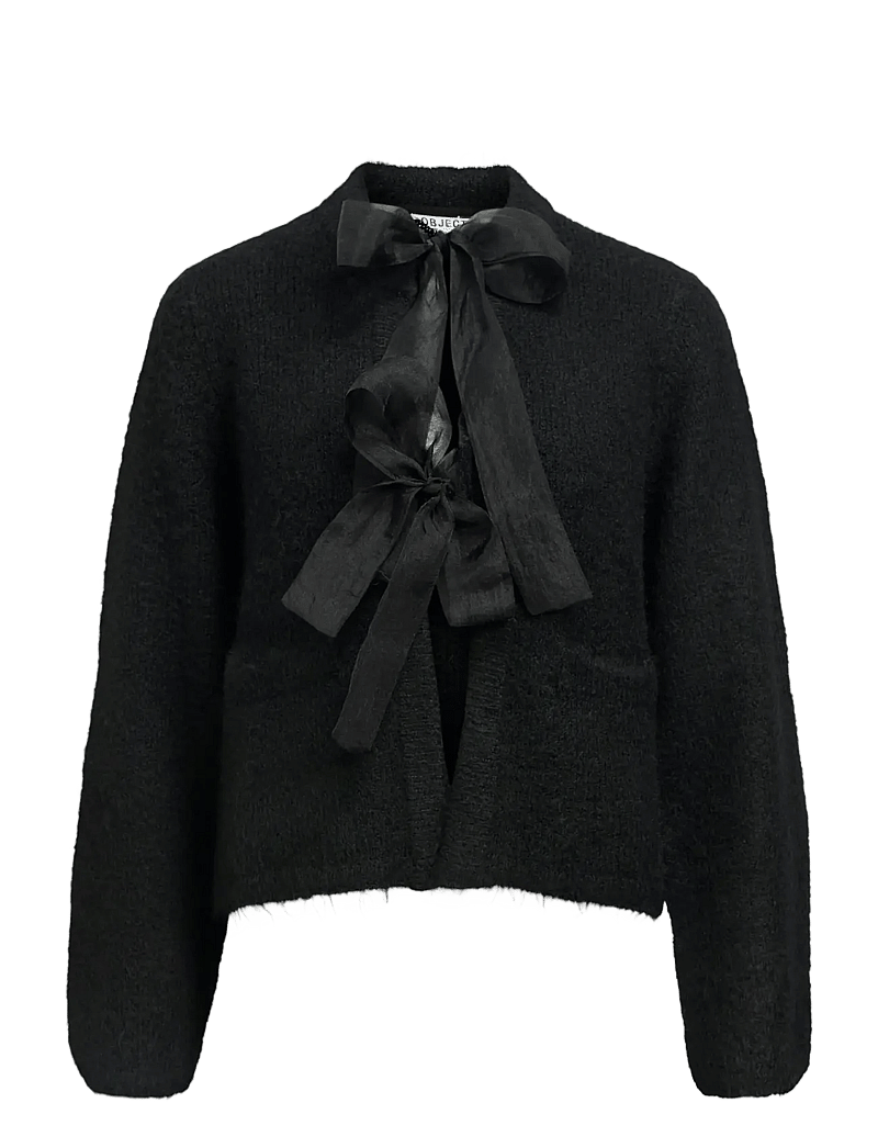 Object - OBJSAGGIA L/S LO KNIT BOW CARDIGAN DIV - kardiganid - black - 1