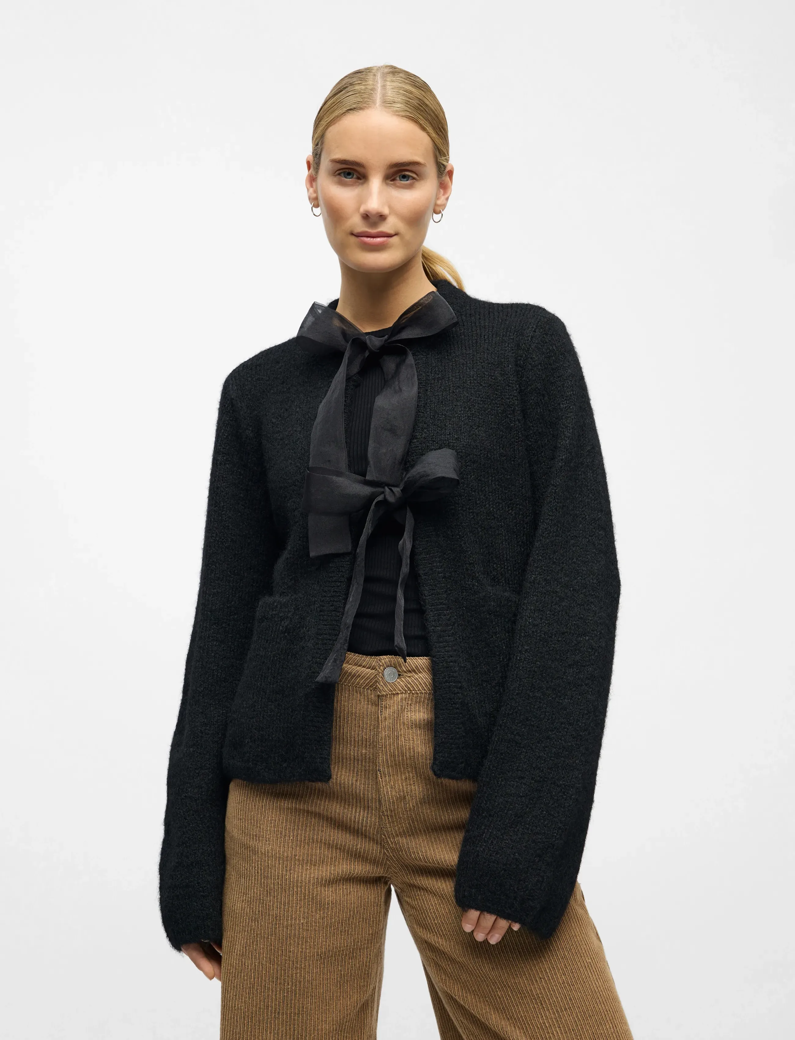 Object Objsaggia L/S Lo Knit Bow Cardigan Div, XS, Knitwear, Schwarz - Cardigans, Frauen