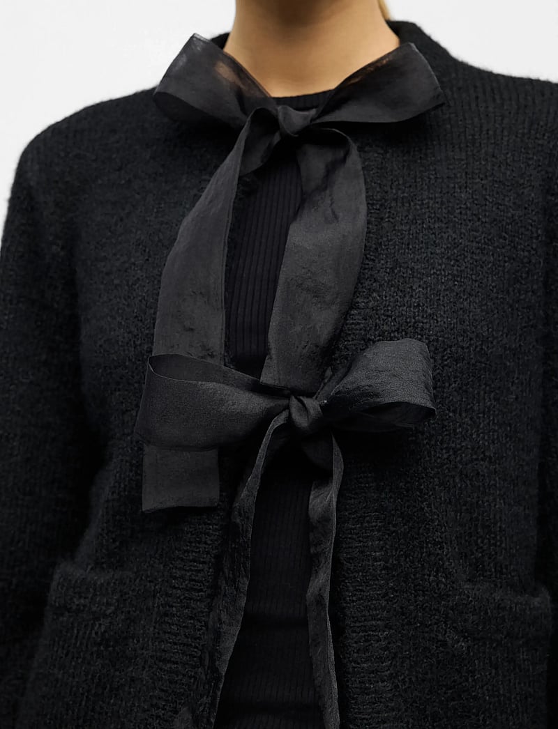 Object - OBJSAGGIA L/S LO KNIT BOW CARDIGAN DIV - kardiganid - black - 3