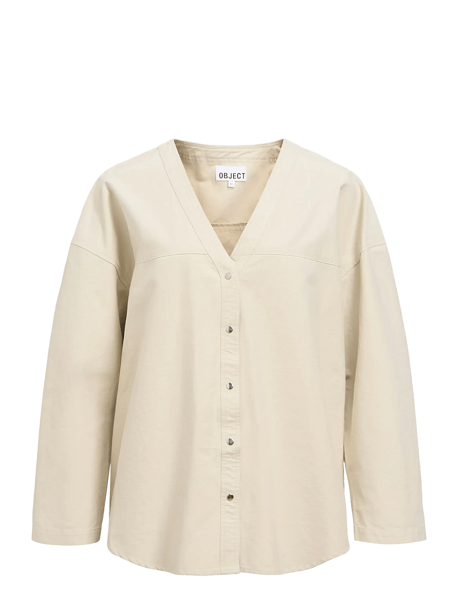 Object - OBJYALE L/S OZ SHIRT E SS FAIR - långärmade skjortor - tofu - 1