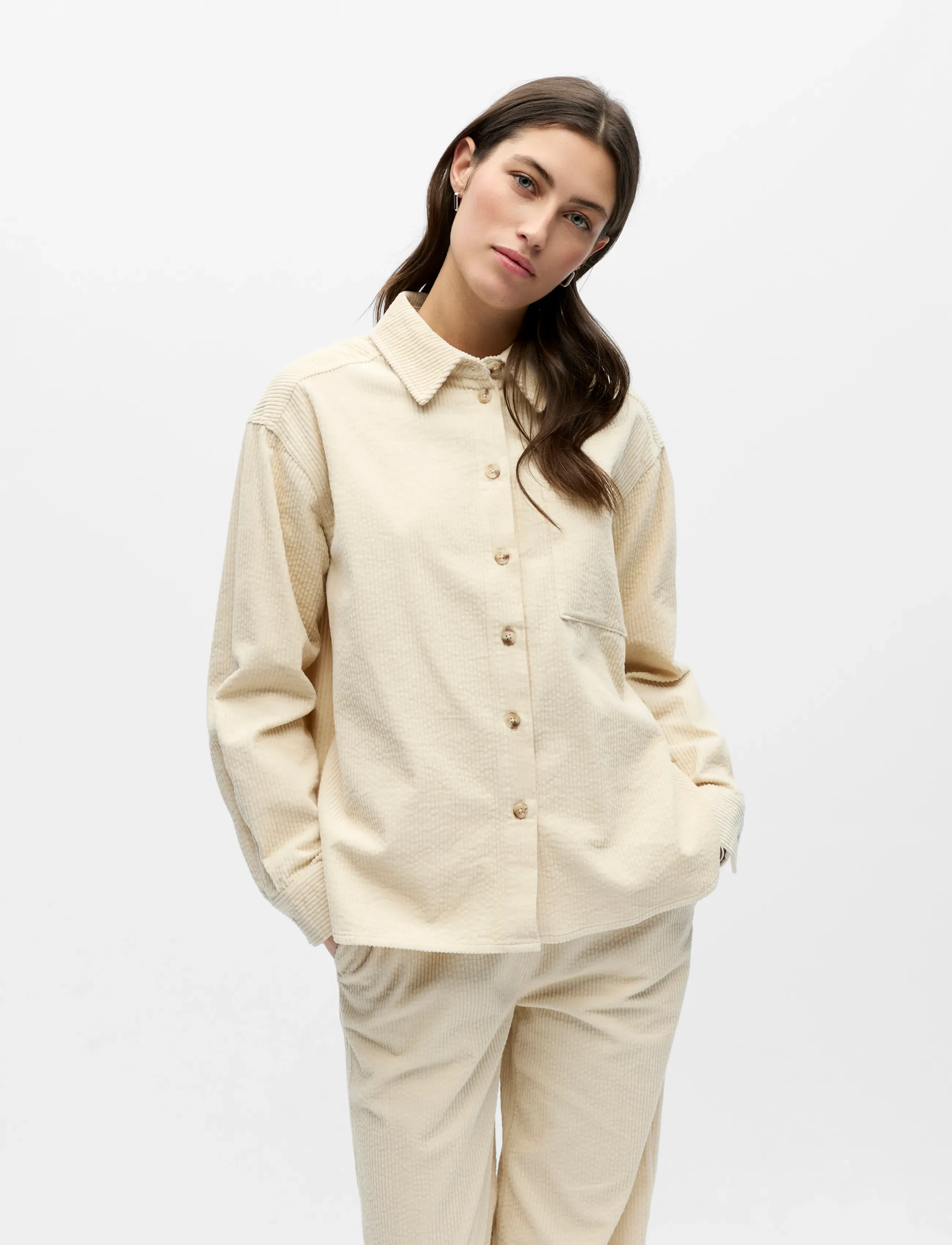 Object Objgala L/S Lo Shirt Noos, Kvinder, Fløjls Overshirt, Cream, Str: 38