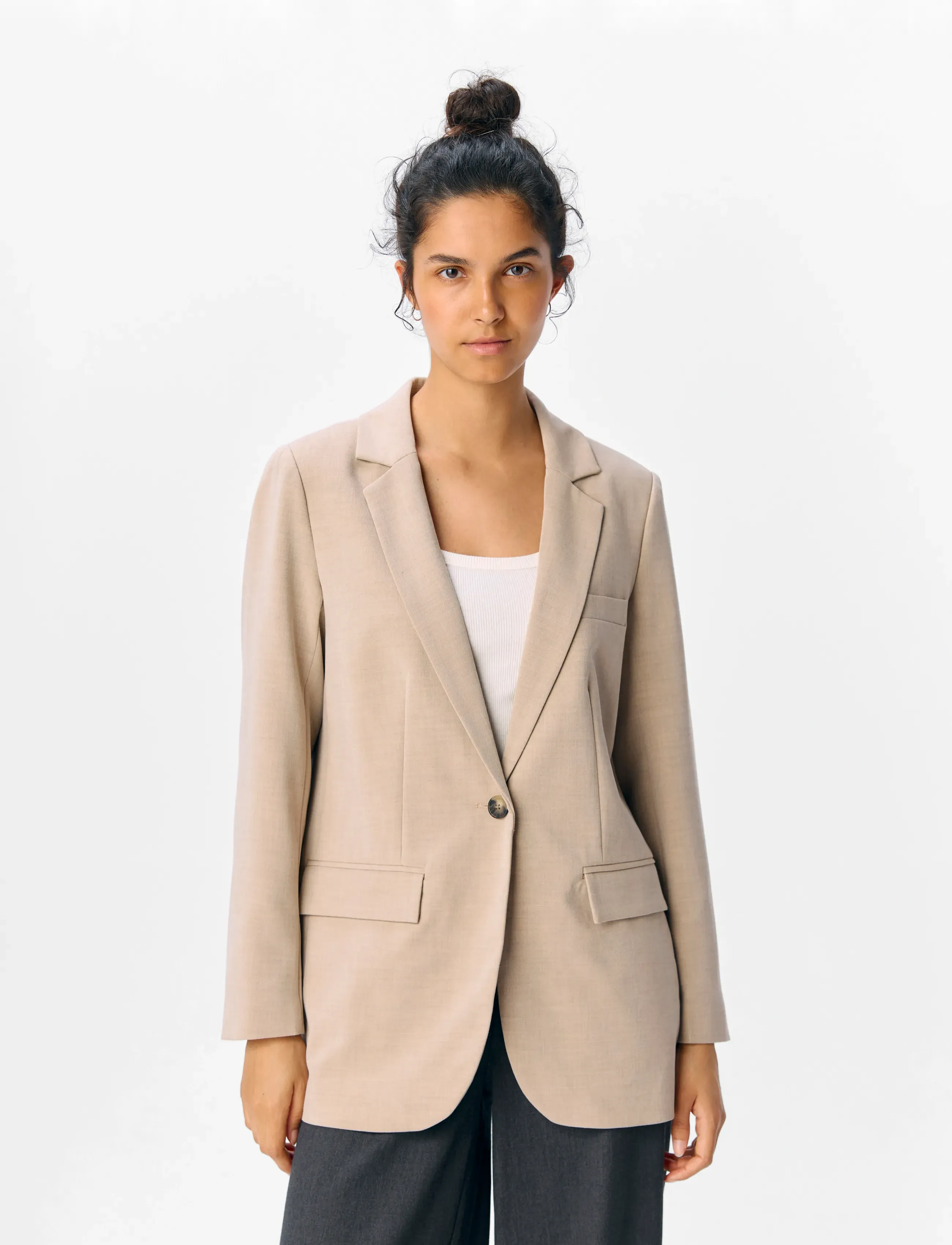 Object Objivy Sigrid Lo Blazer Div, 36, Blazer, Beige - Single Breasted Frauen