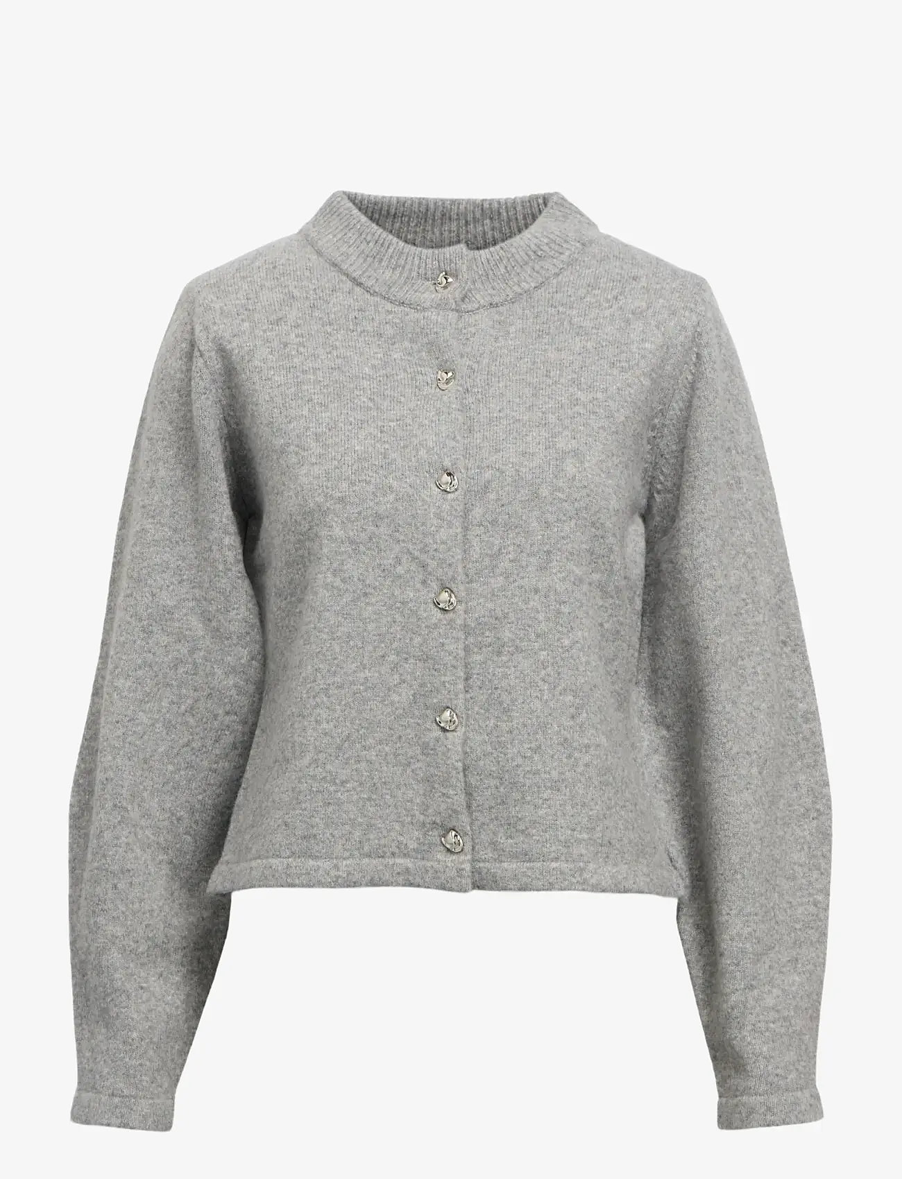 Object - OBJZARI L/S RE KNIT CARDIGAN 142 - cardigans - medium grey melange - 1