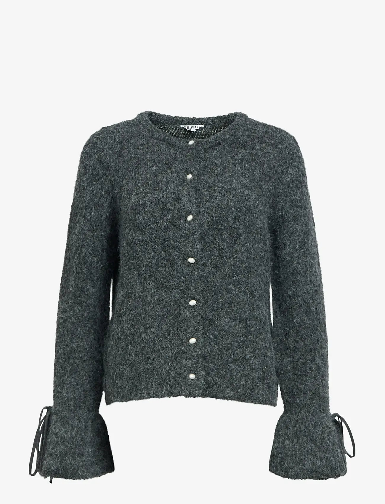 Object - OBJSALIKA L/S RE KNIT CARDIGAN 142 - cardigans - dark grey melange - 1