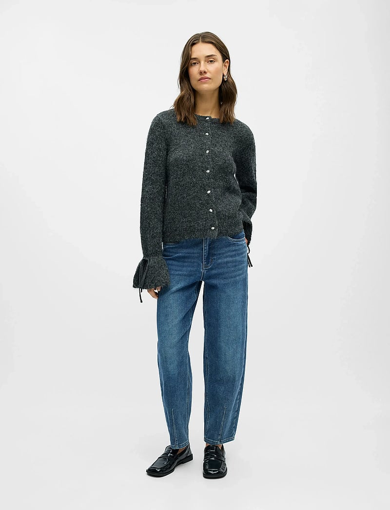 Object - OBJSALIKA L/S RE KNIT CARDIGAN 142 - cardigans - dark grey melange - 0