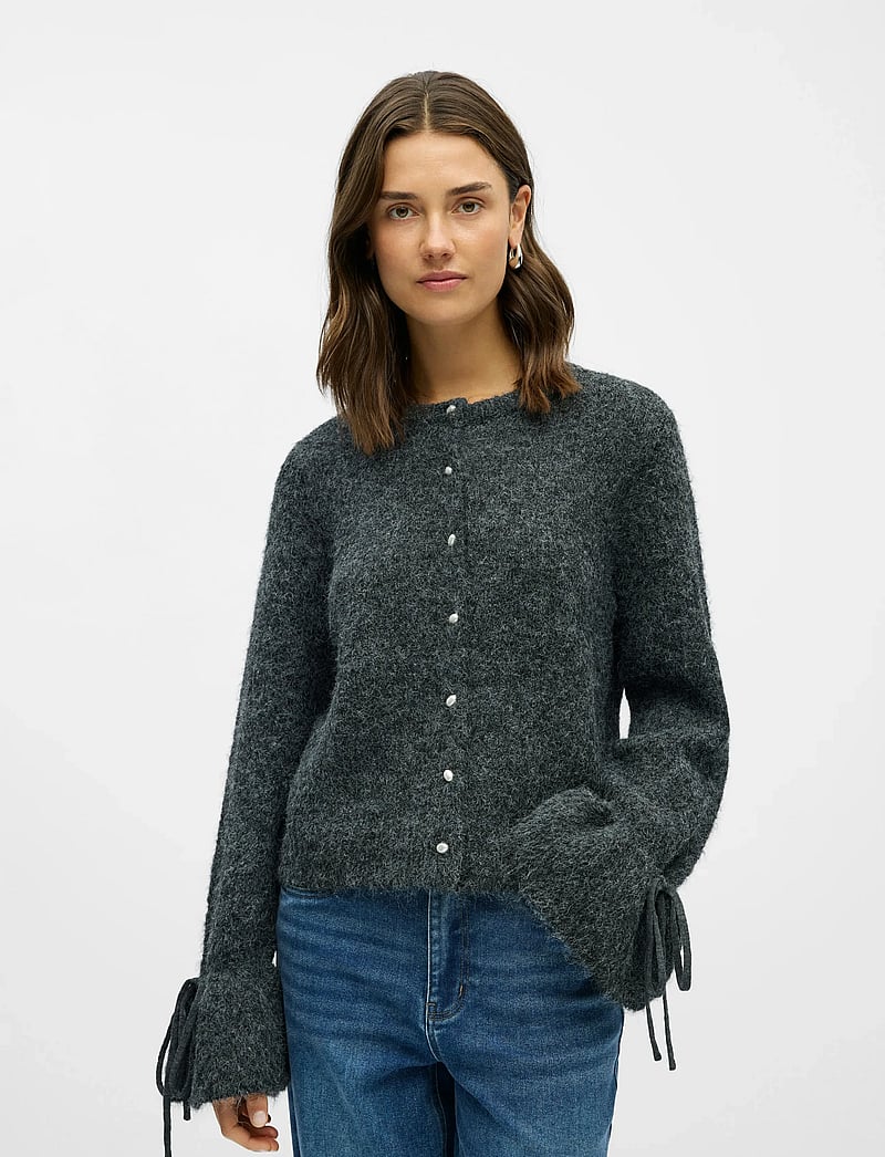 Object - OBJSALIKA L/S RE KNIT CARDIGAN 142 - cardigans - dark grey melange - 3