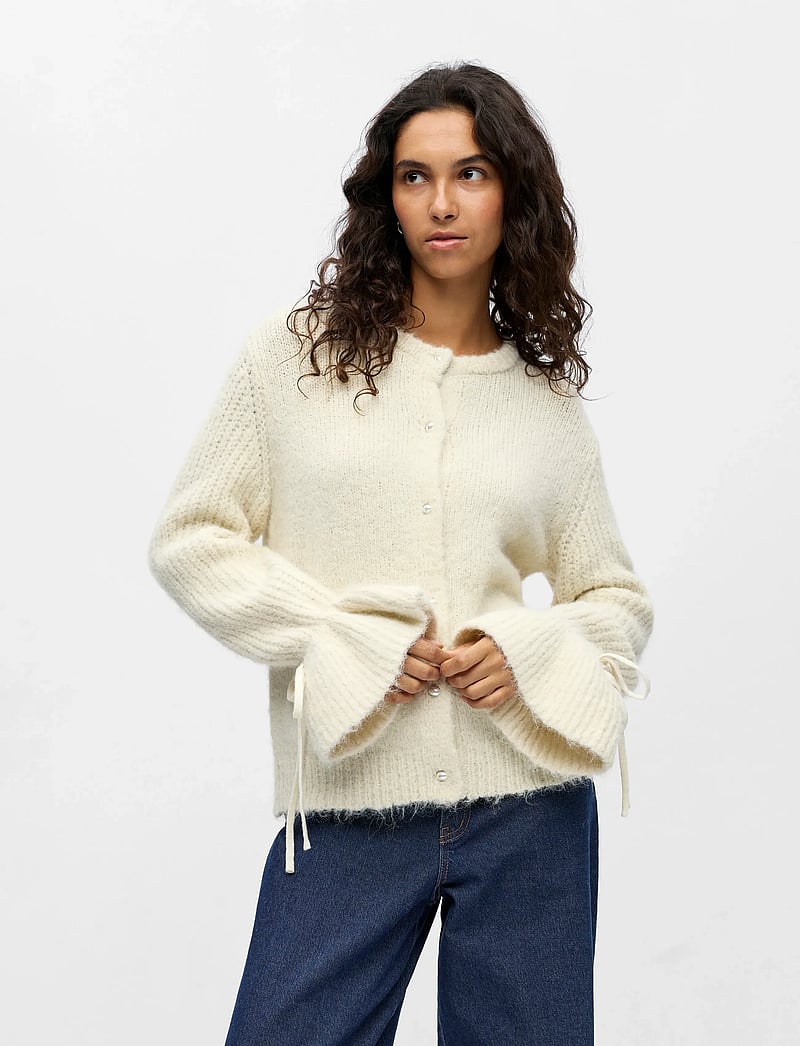 Object - OBJSALIKA L/S RE KNIT CARDIGAN 142 - koftor - white sand - 3