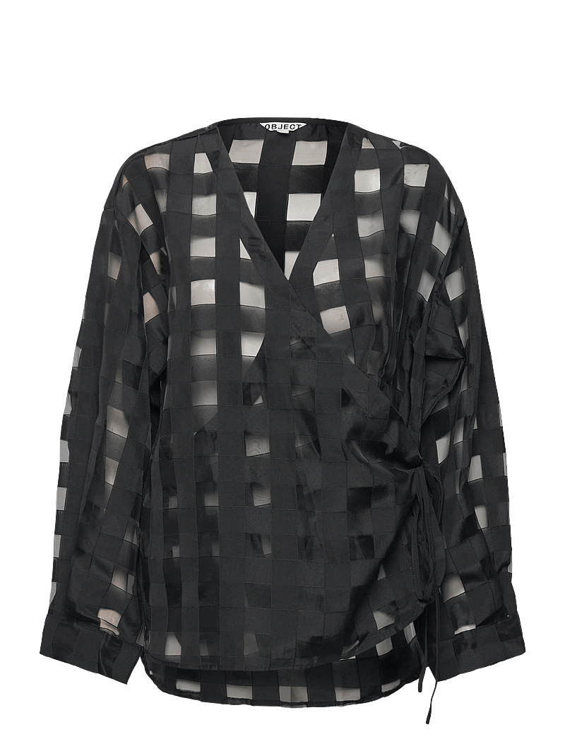 Object - OBJELMA L/S LO WRAP SHIRT 142 - pikkade varrukatega pluusid - black - 0
