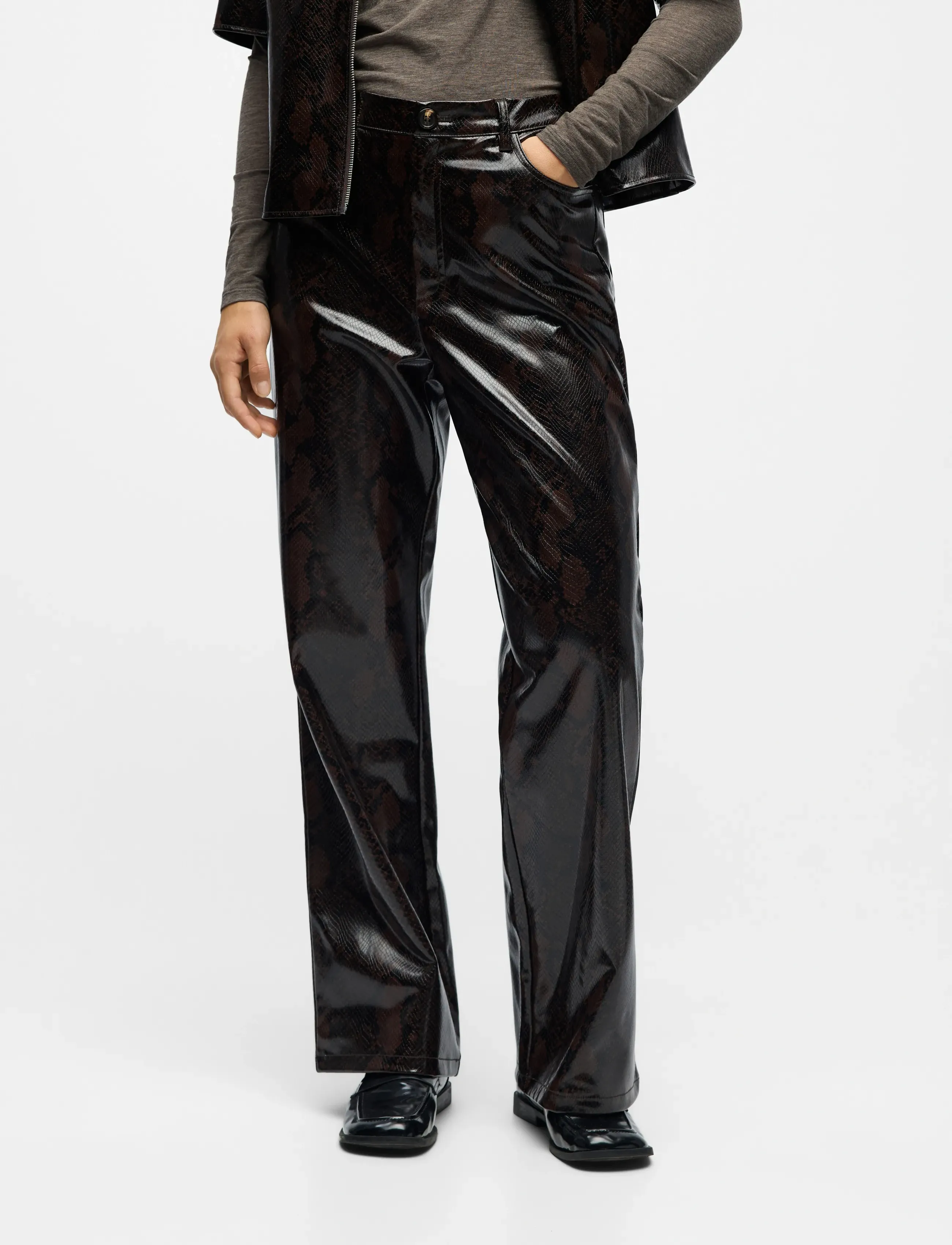 Object - OBJEBBA HW STRAIGHT SNAKE PANT 141 - festmode zu outlet-preisen - seal brown - 5