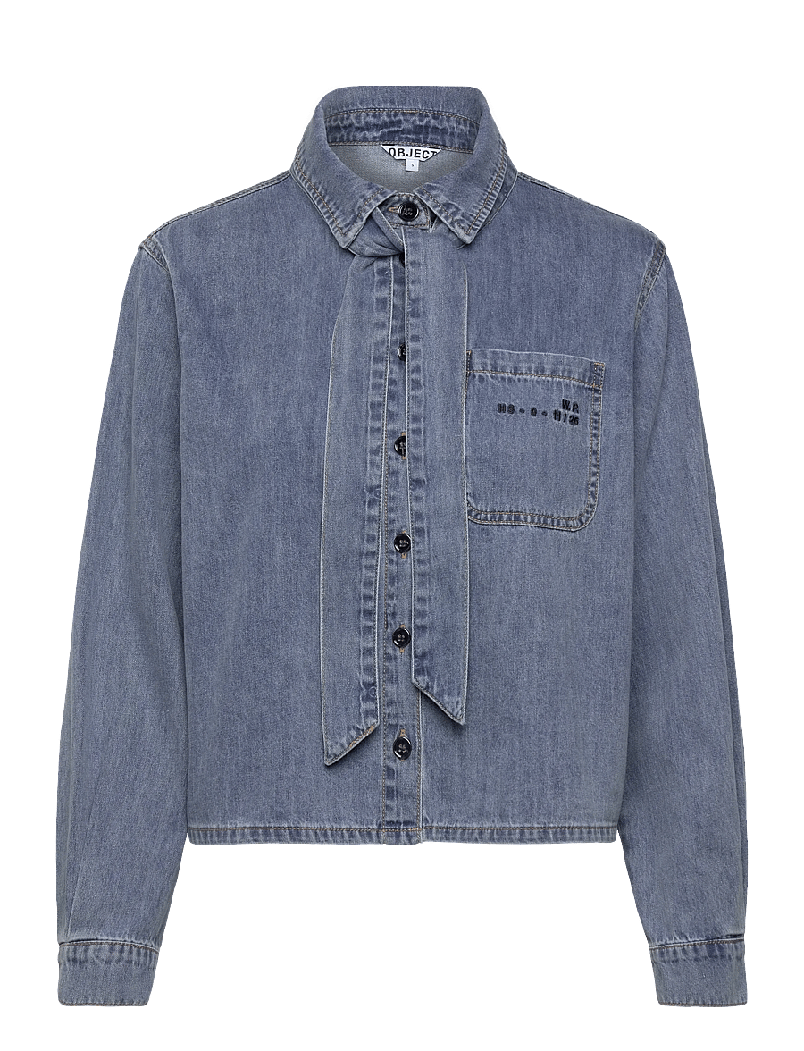 Object - OBJVILMA L/S RE SHORT DENIM SHIRT 142 - medium blue denim - 1