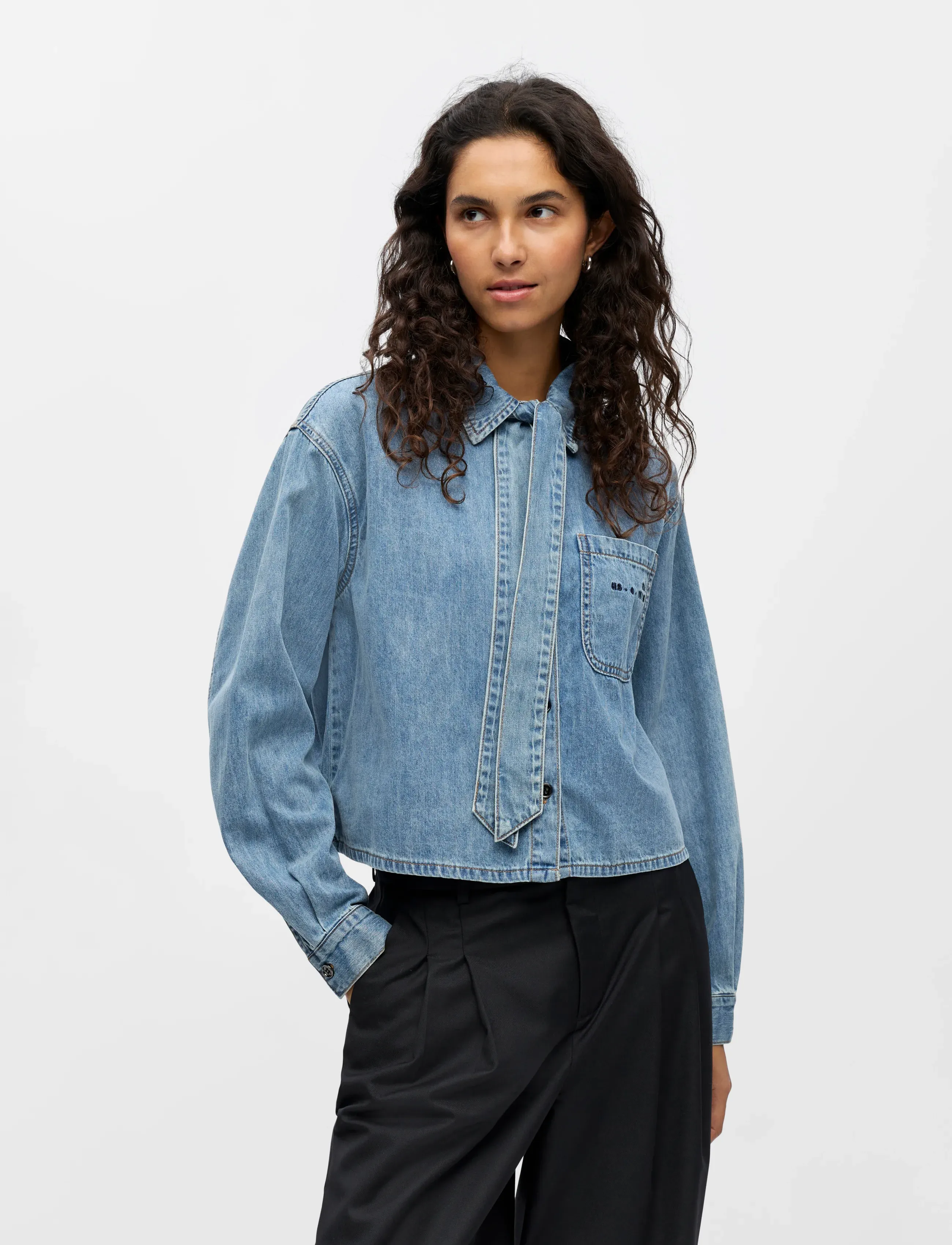 Object - OBJVILMA L/S RE SHORT DENIM SHIRT 142 - medium blue denim - 4
