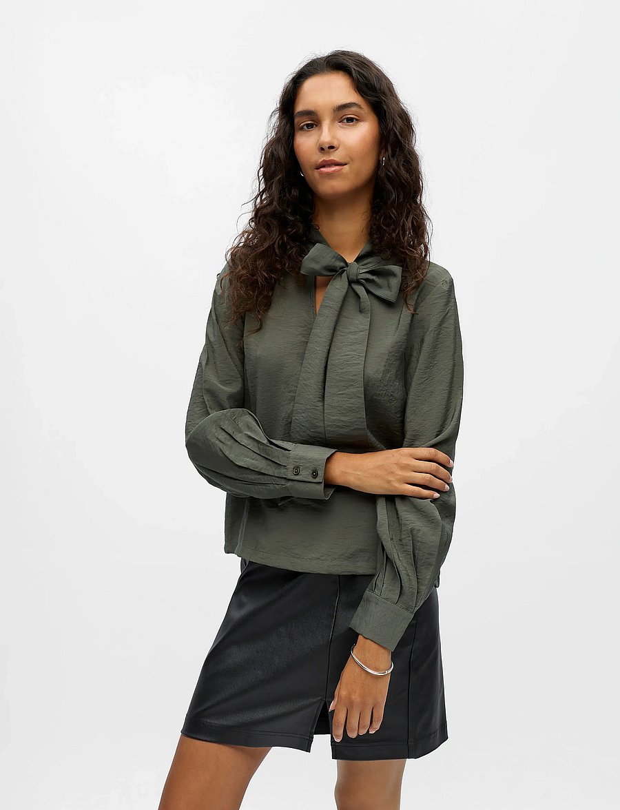 Object - OBJJACIRA L/S RE BOW SHIRT NOOS - långärmade skjortor - kambaba - 0