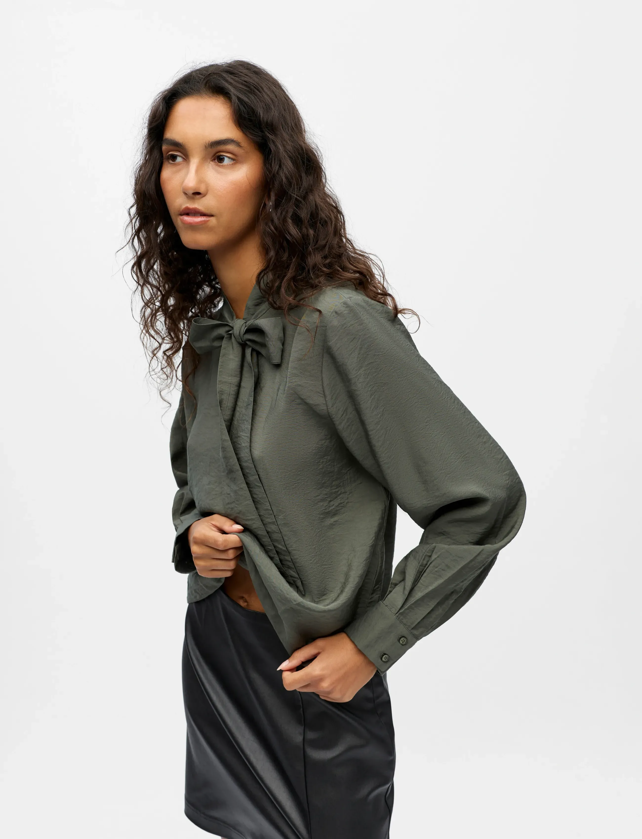Object - OBJJACIRA L/S RE BOW SHIRT NOOS - långärmade skjortor - kambaba - 3